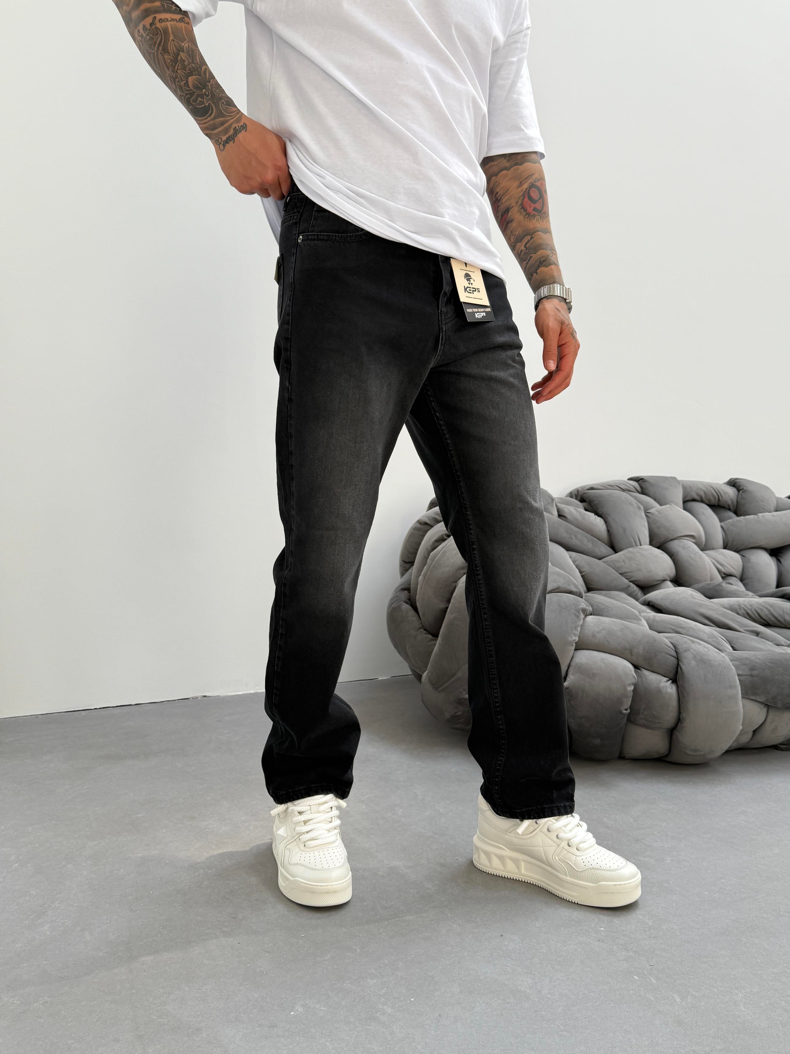 Antrasit Taşlamalı Baggy Jean