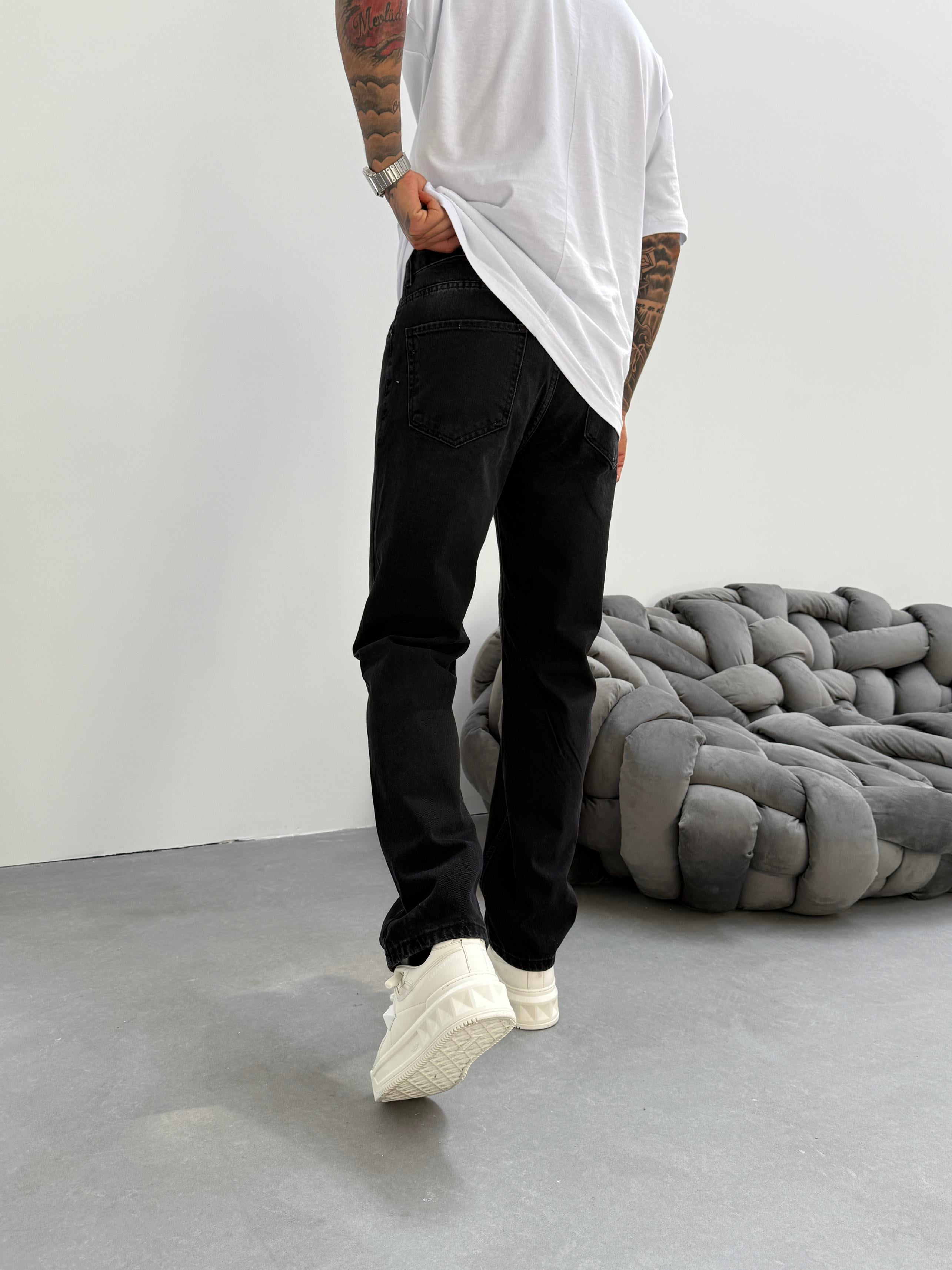 Antrasit Taşlamalı Baggy Jean