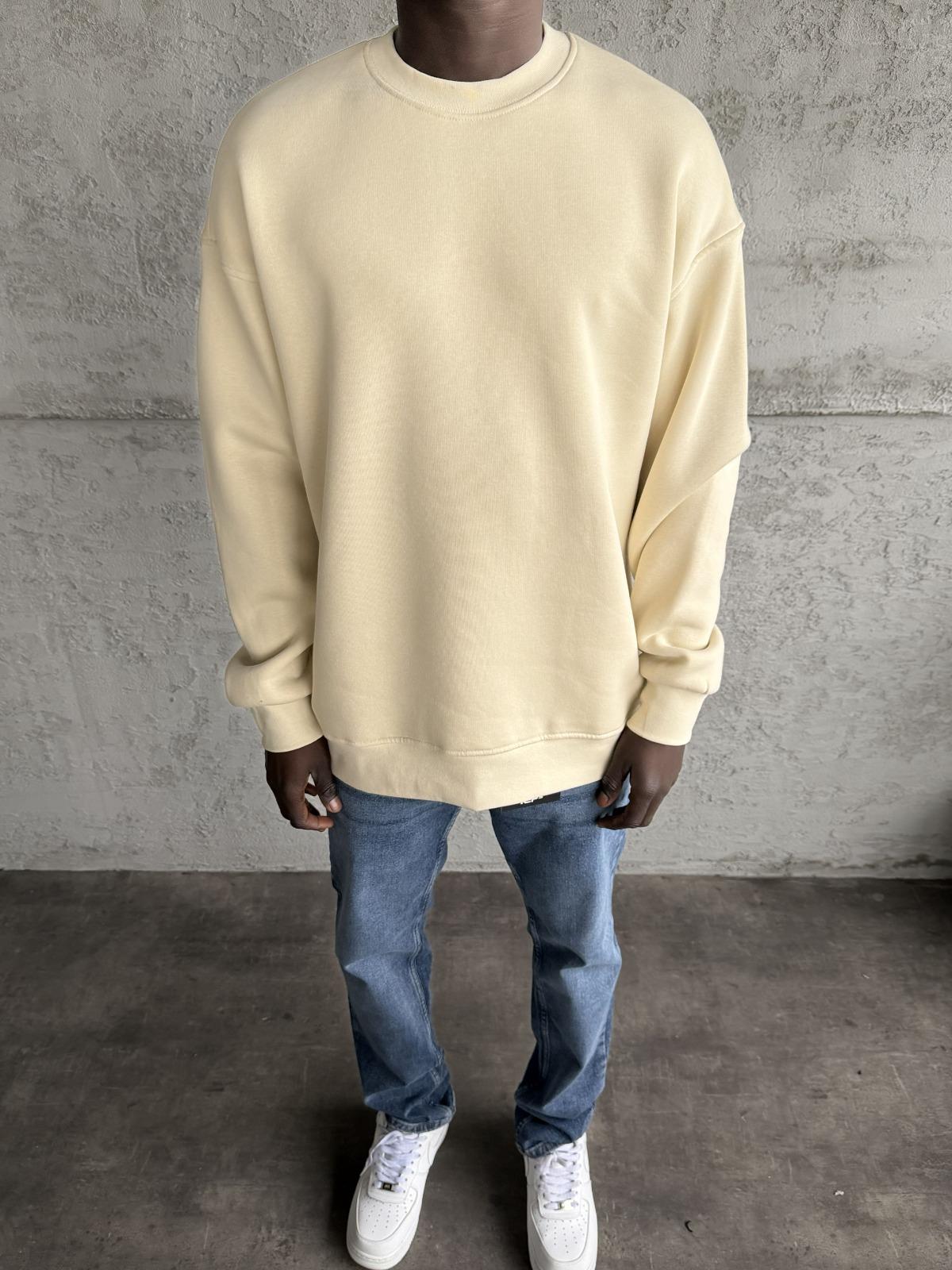 Bej Bisiklet Yaka Basic Sweatshirt