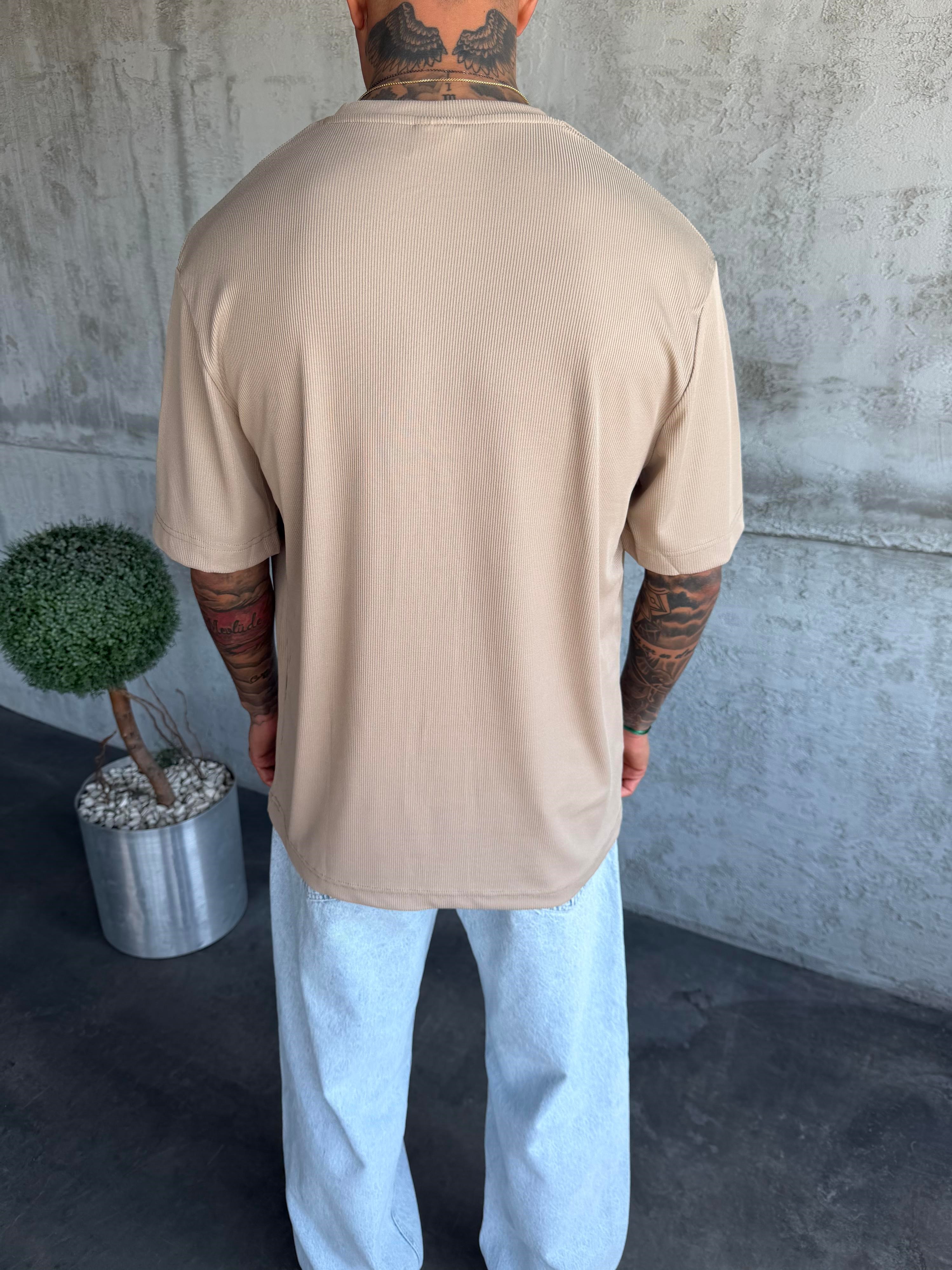 Bej Fitilli Basic T-Shirt