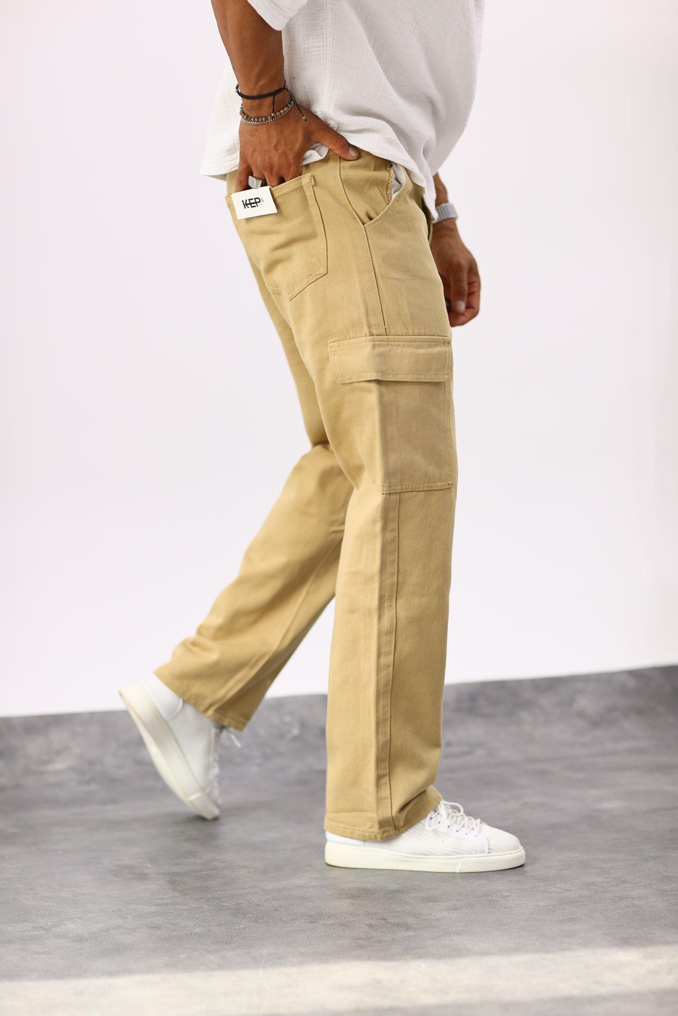 Bej Kargo Cep Baggy Jean