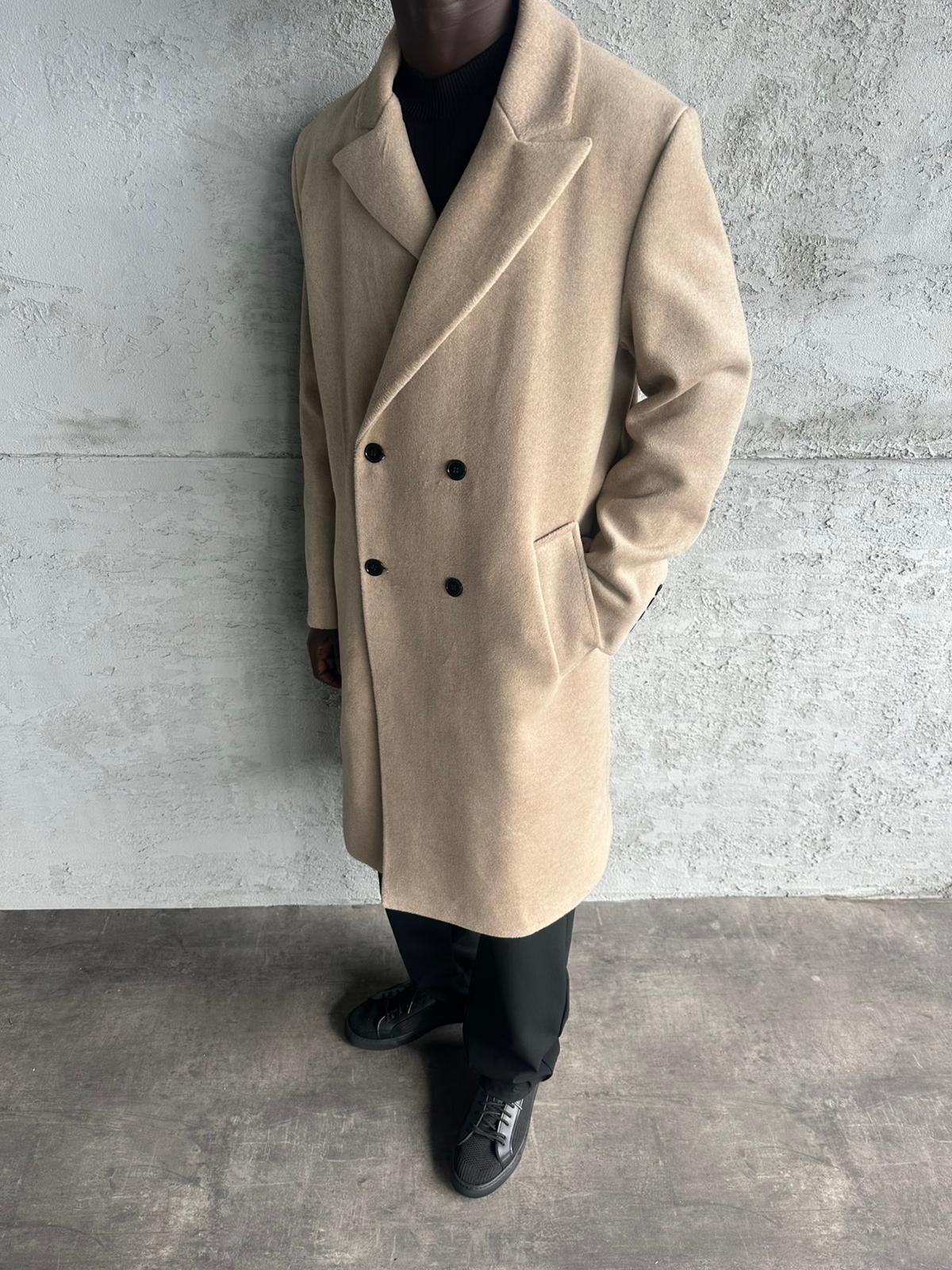 Bej Oversize Kaşe Kaban