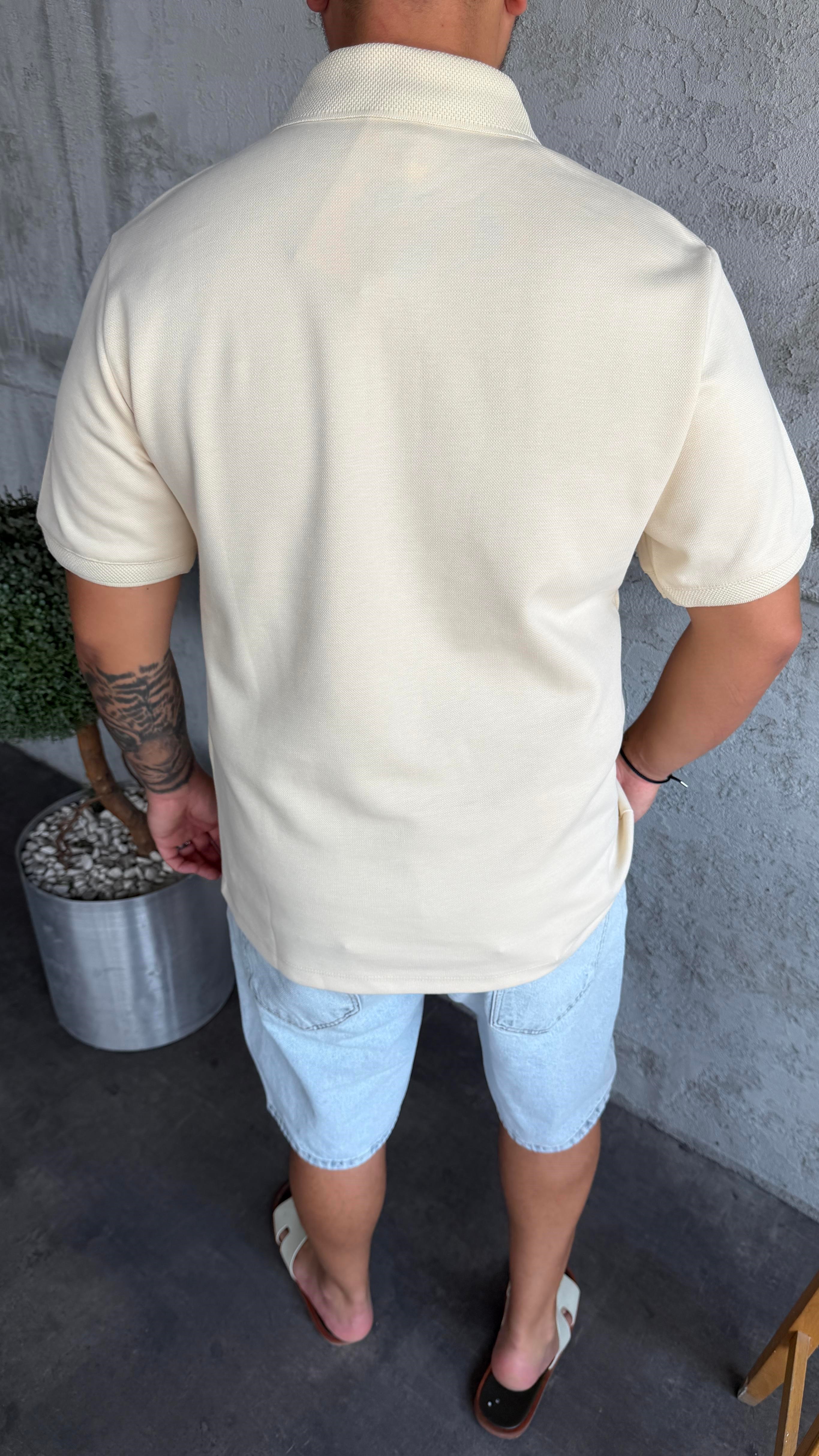 Bej Pike Kumaş Polo Yaka T-Shirt
