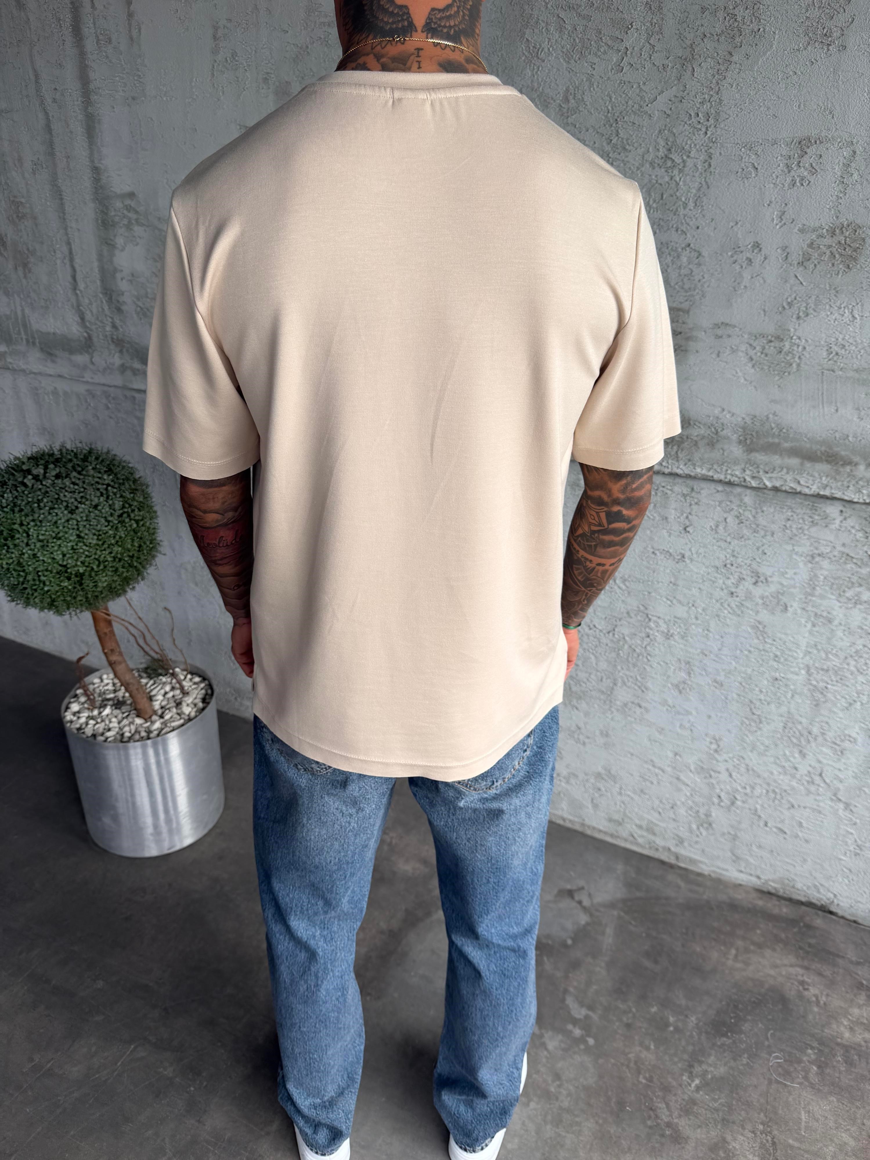 Bej Premium Kumaş Basic T-Shirt