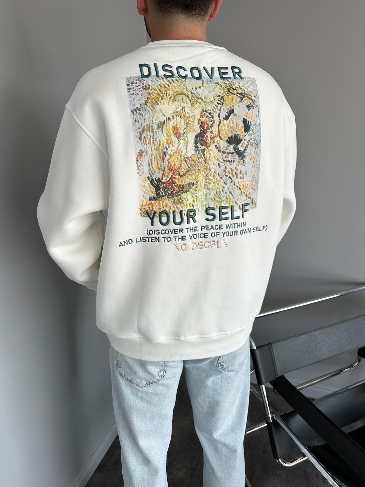 Beyaz Baskılı Oversize Sweatshirt