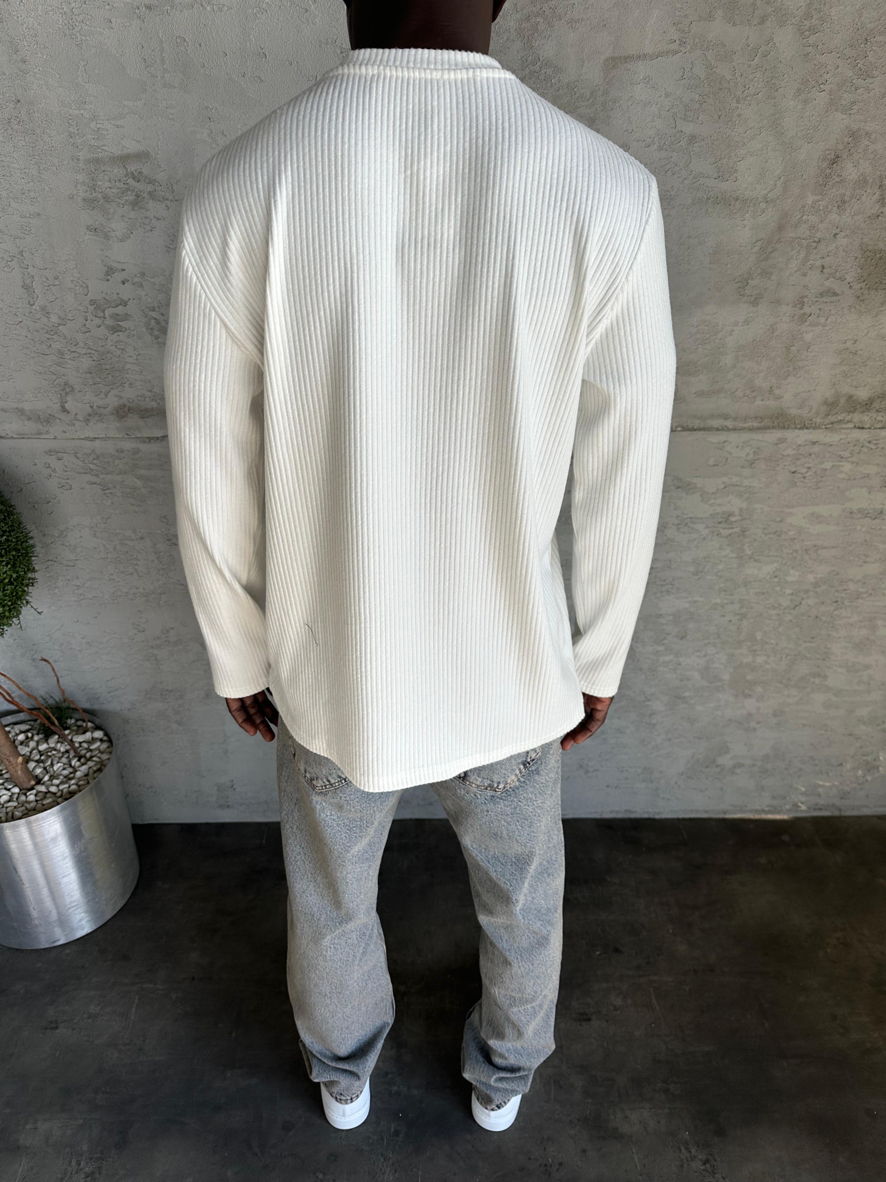 Beyaz Fitilli Basic Sweatshirt