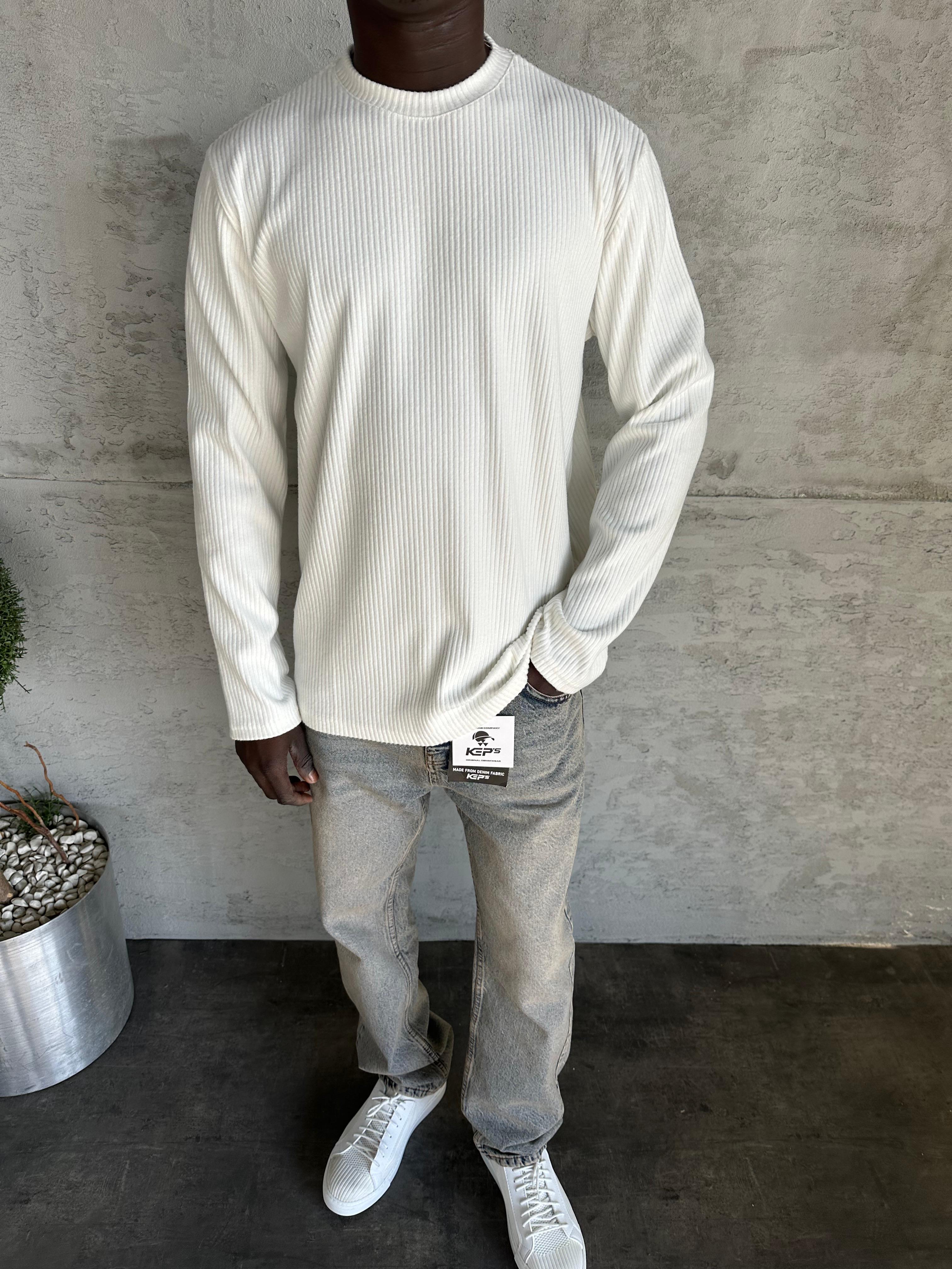 Beyaz Fitilli Basic Sweatshirt