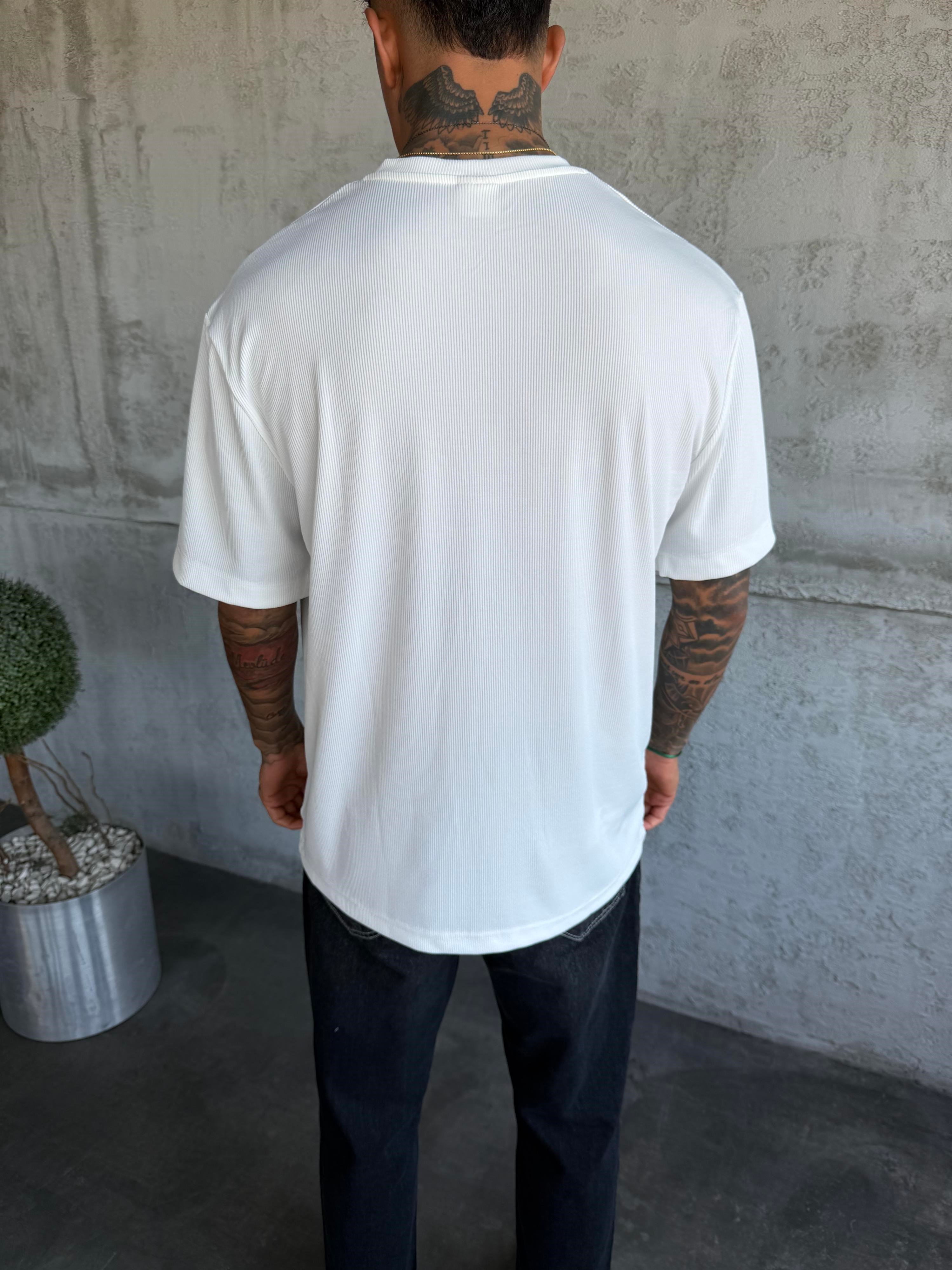 Beyaz Fitilli Basic T-Shirt