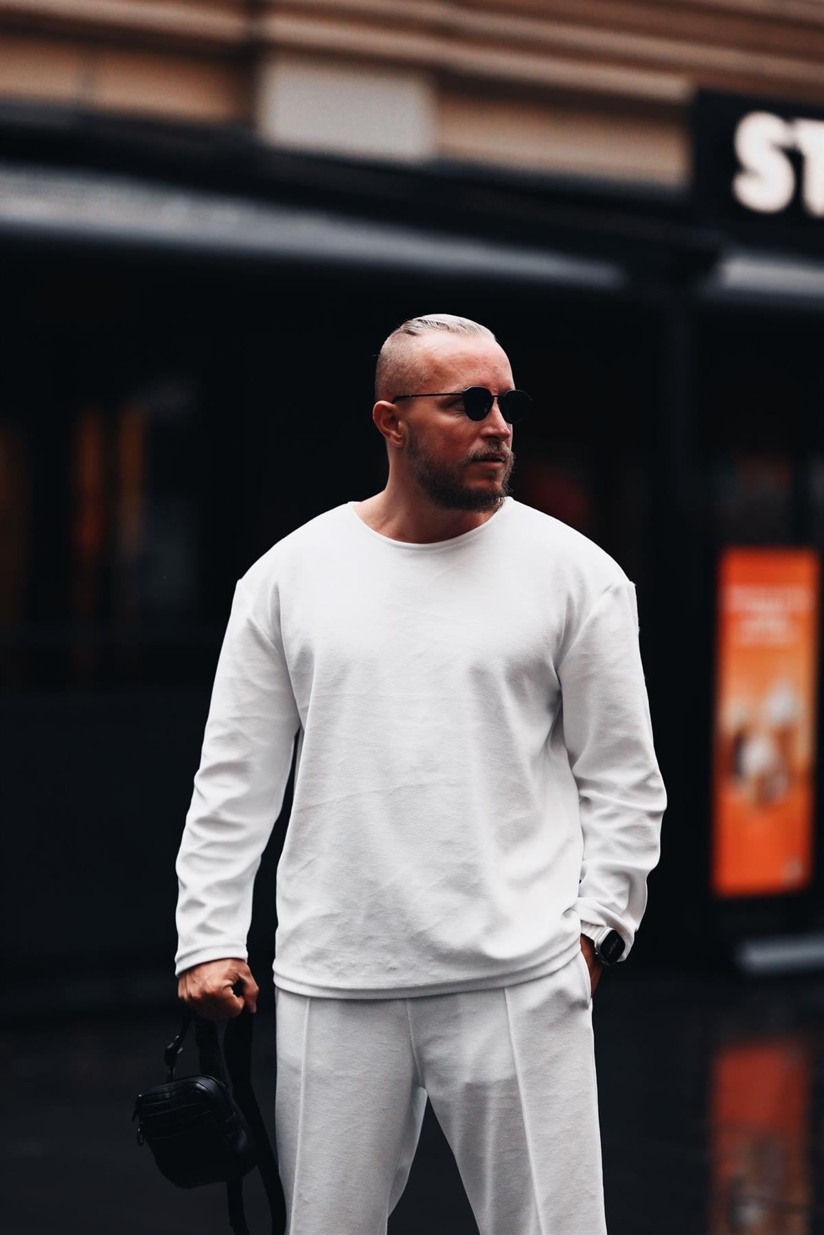 Beyaz Havlu Kumaş Basic Sweatshirt