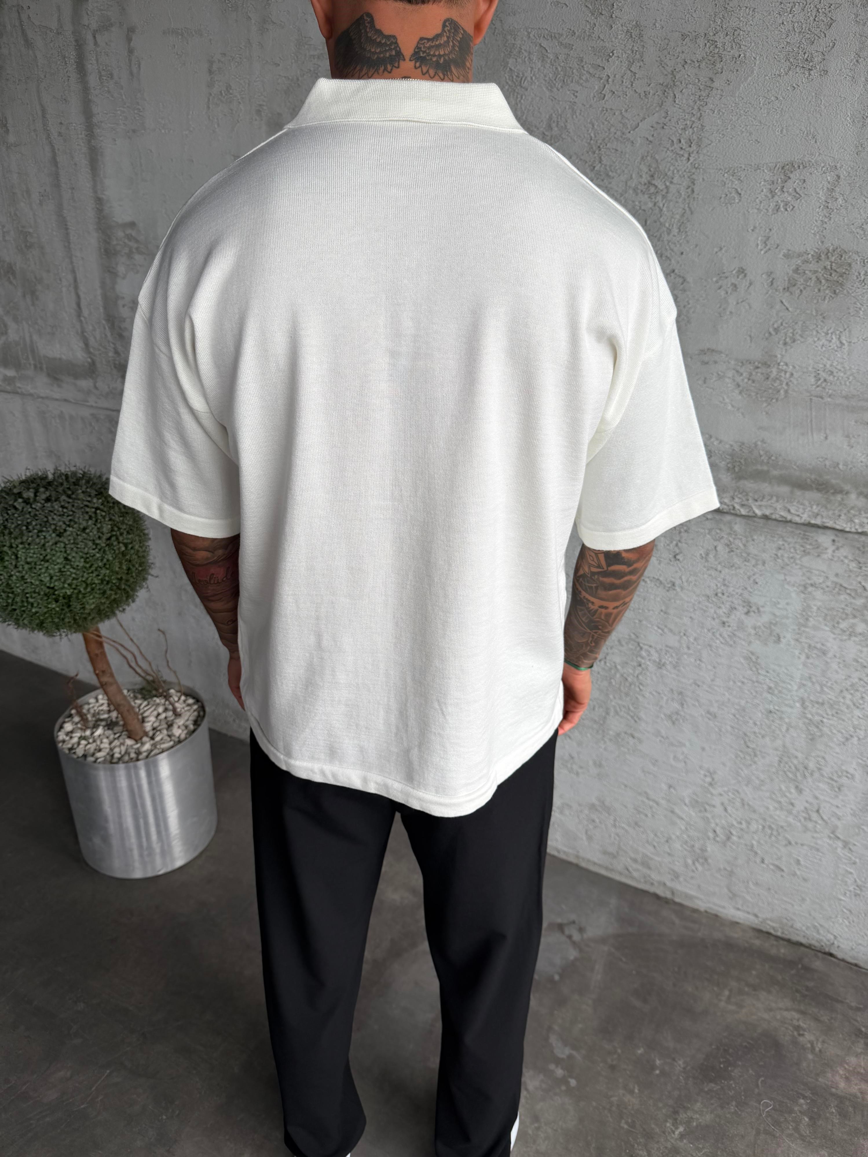 Beyaz Limited Edition Yazılı Polo Yaka T-shirt