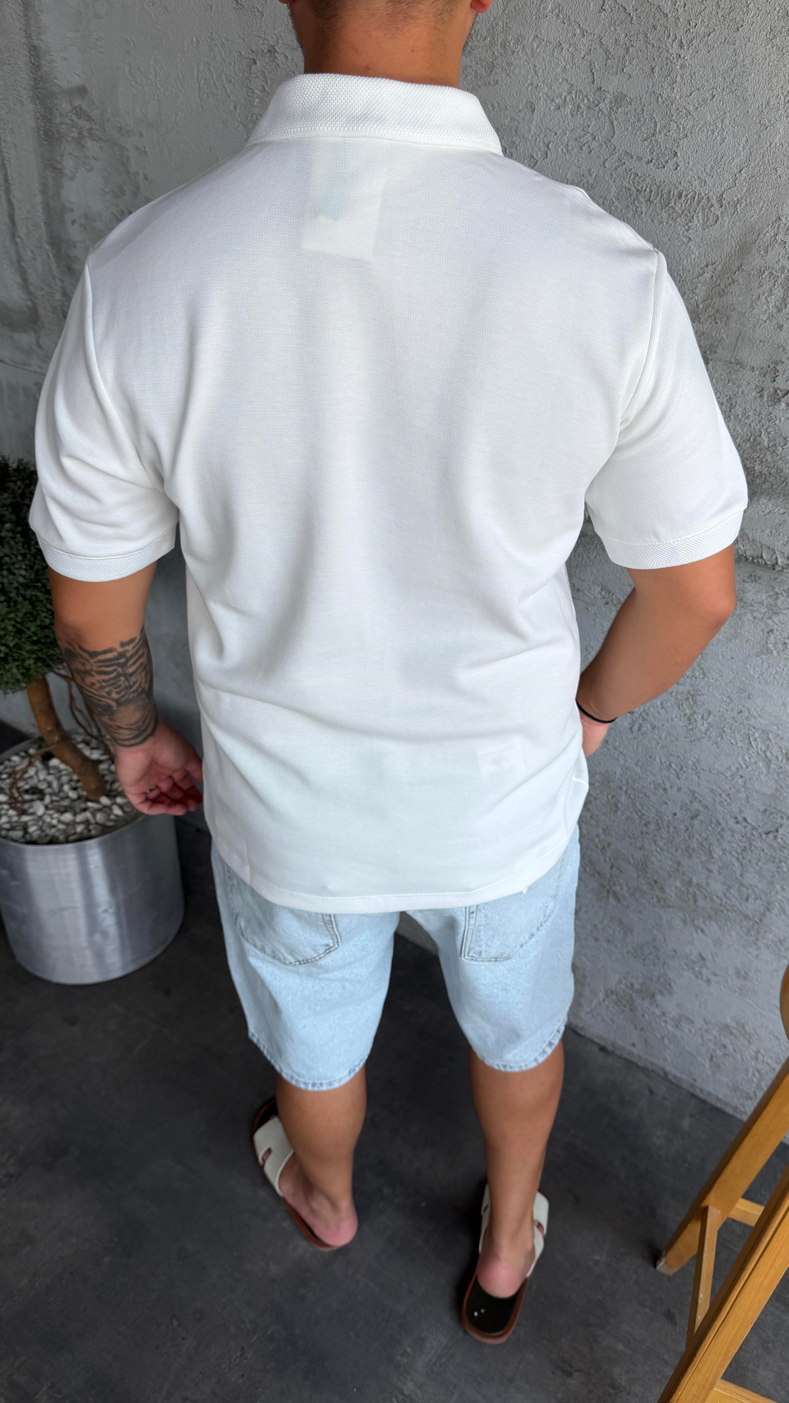 Beyaz Pike Kumaş Polo Yaka T-Shirt