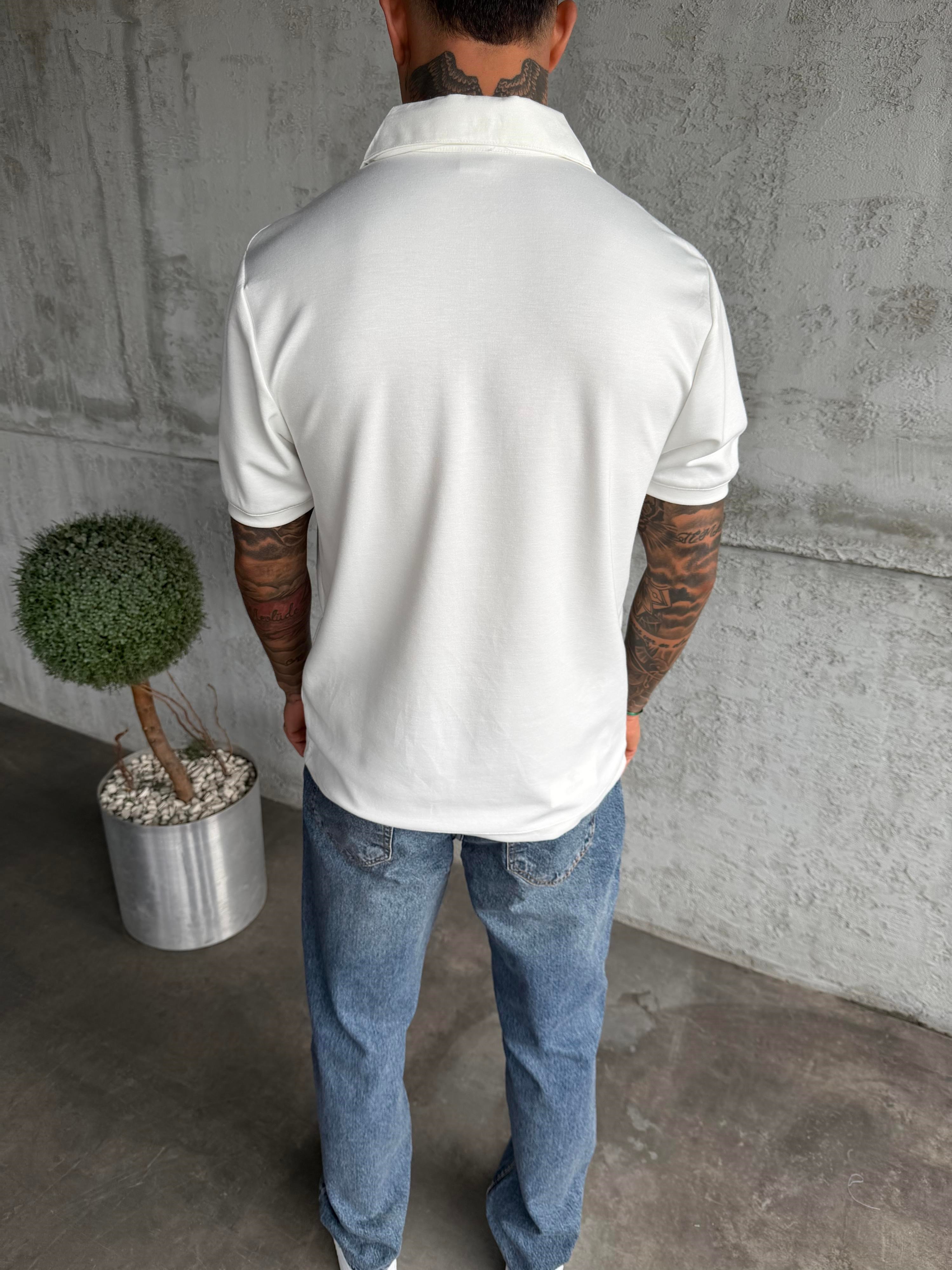 Beyaz Polo Yaka Basic T-Shirt