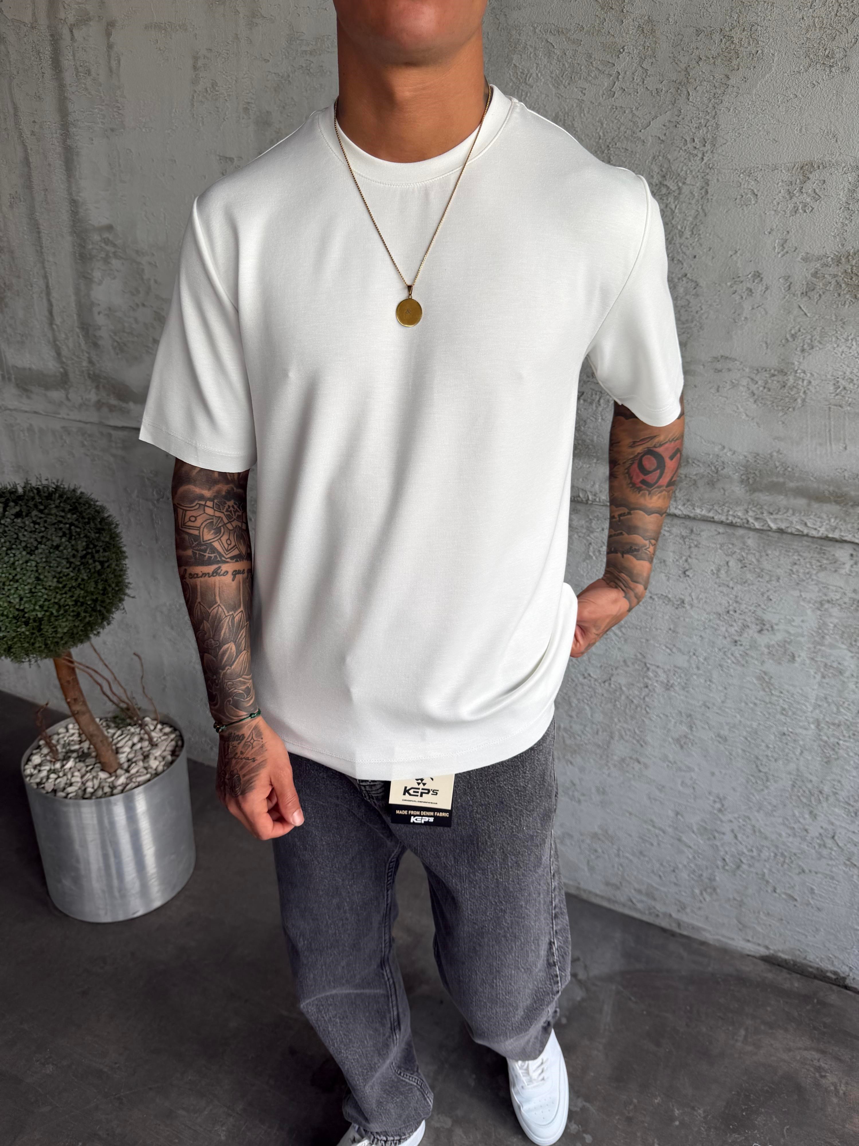 Beyaz Premium Kumaş Basic T-Shirt