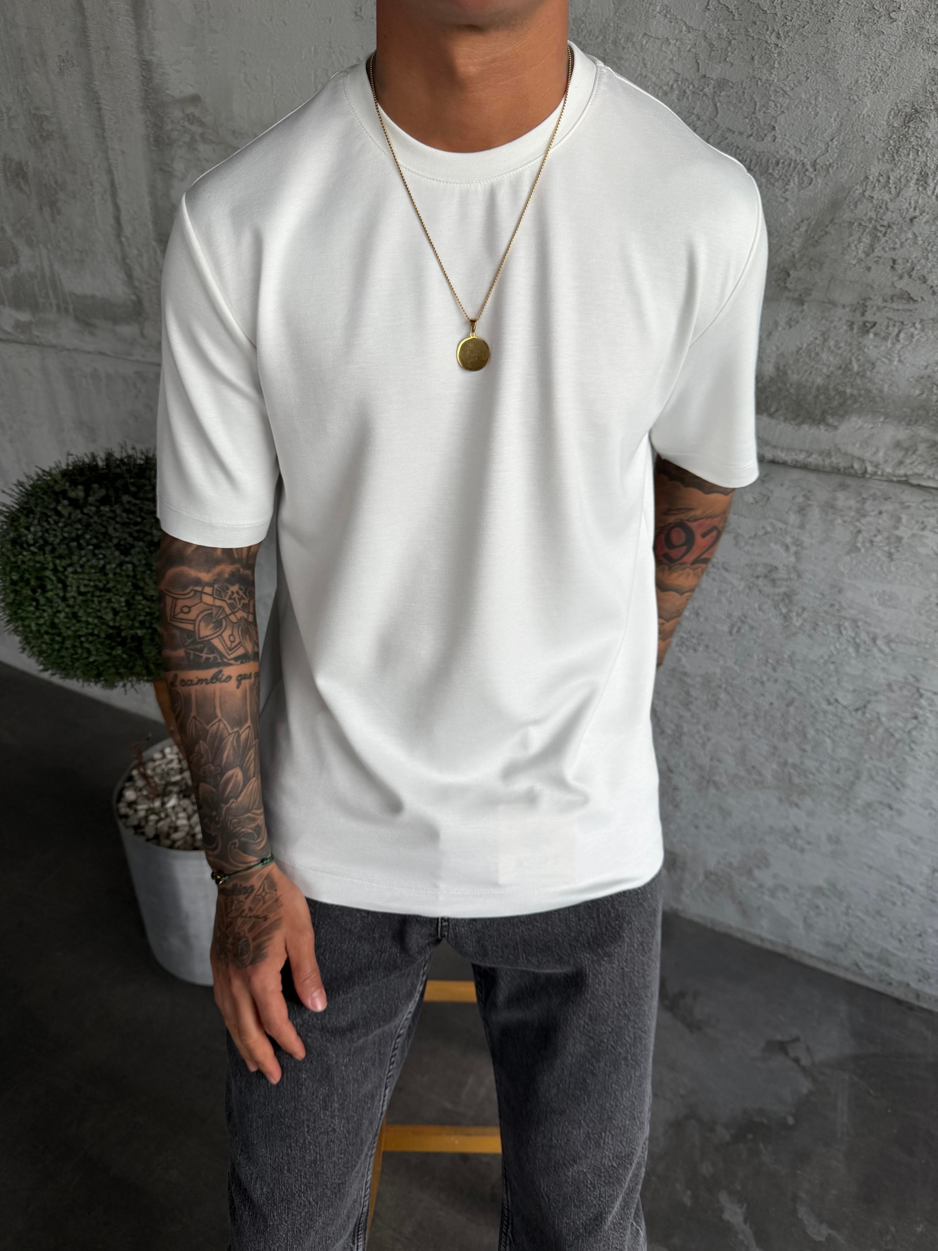 Beyaz Premium Kumaş Basic T-Shirt