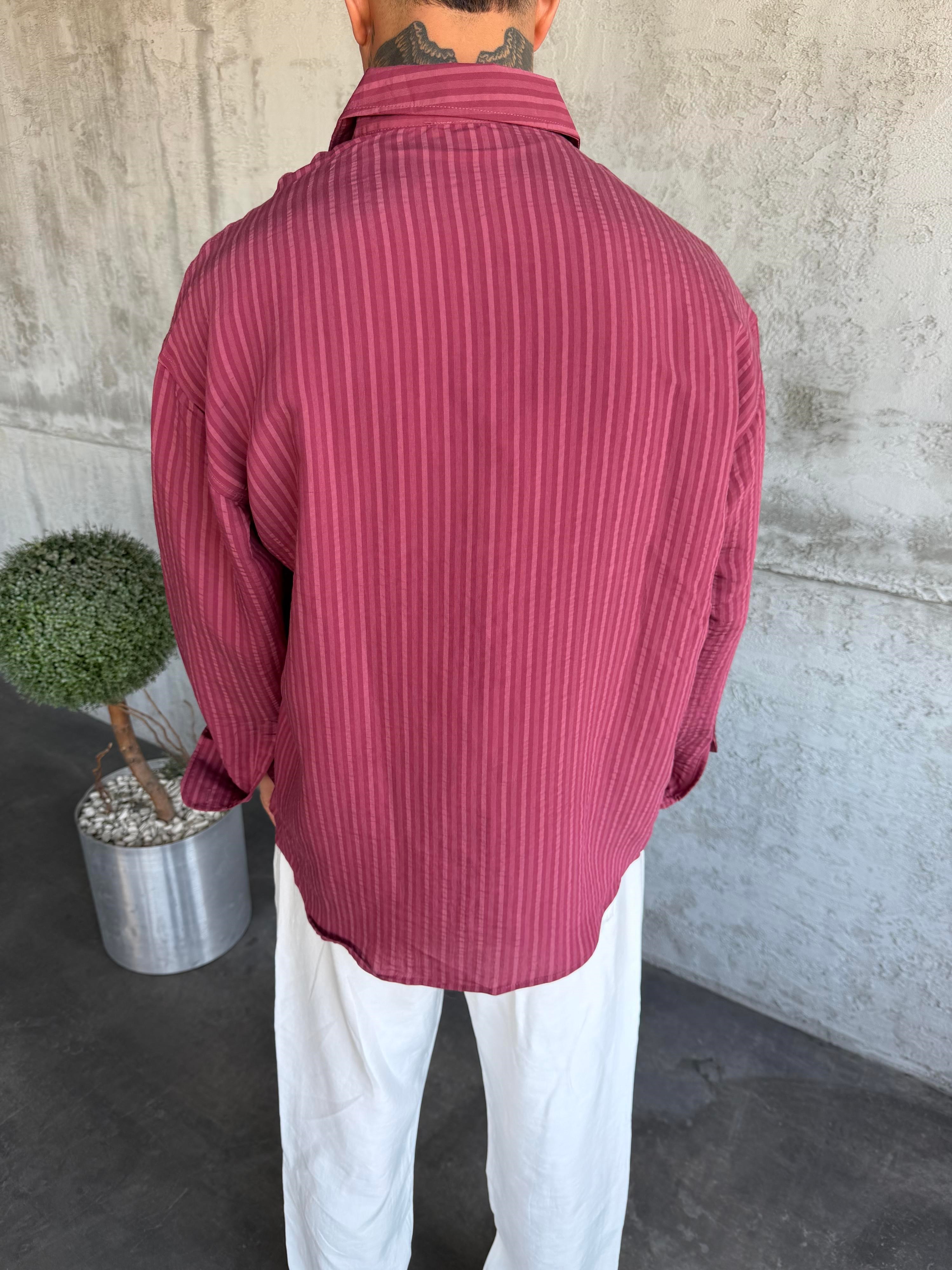 Bordo Modal Kumaş Desenli Oversize Gömlek