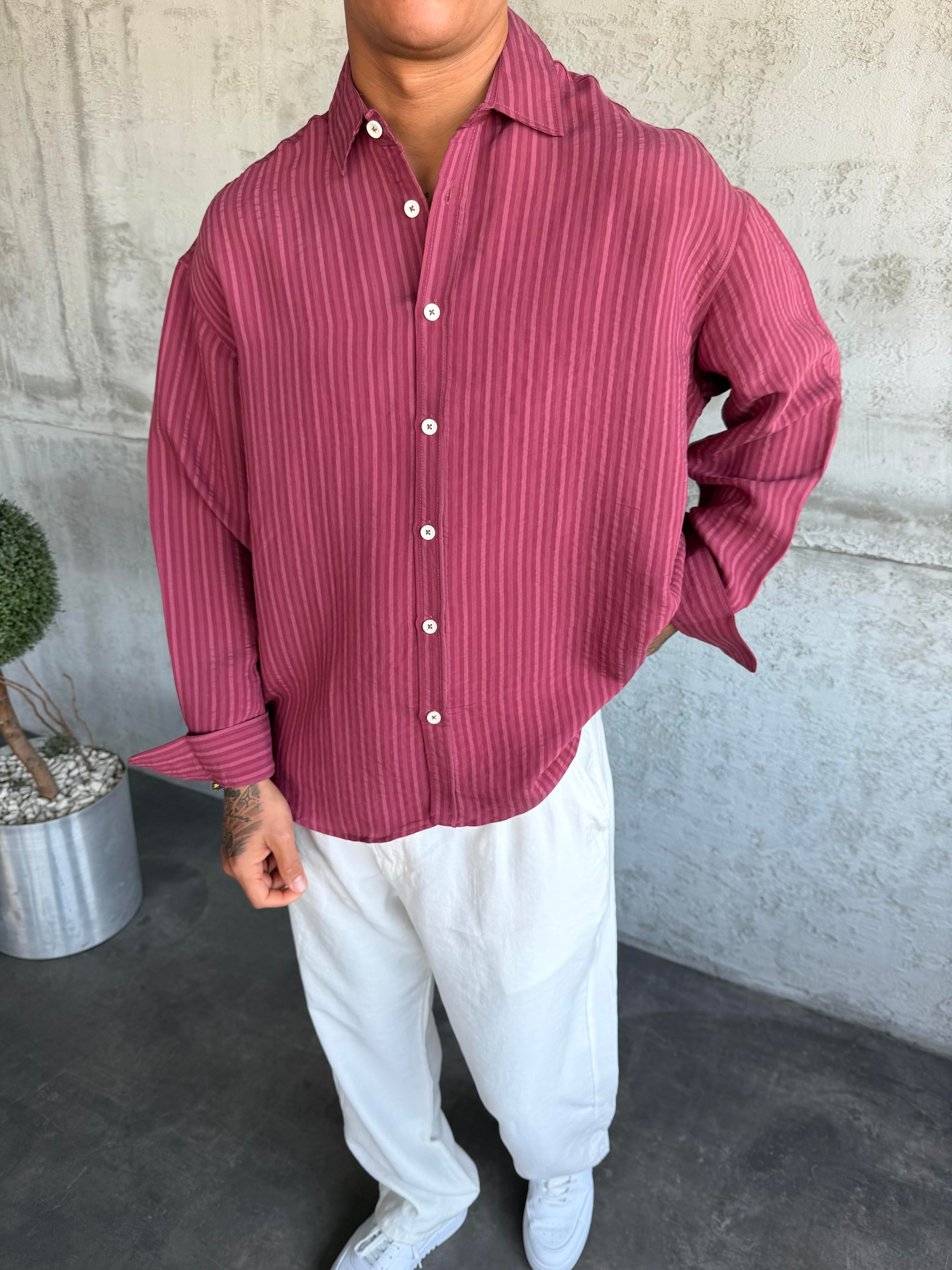 Bordo Modal Kumaş Desenli Oversize Gömlek