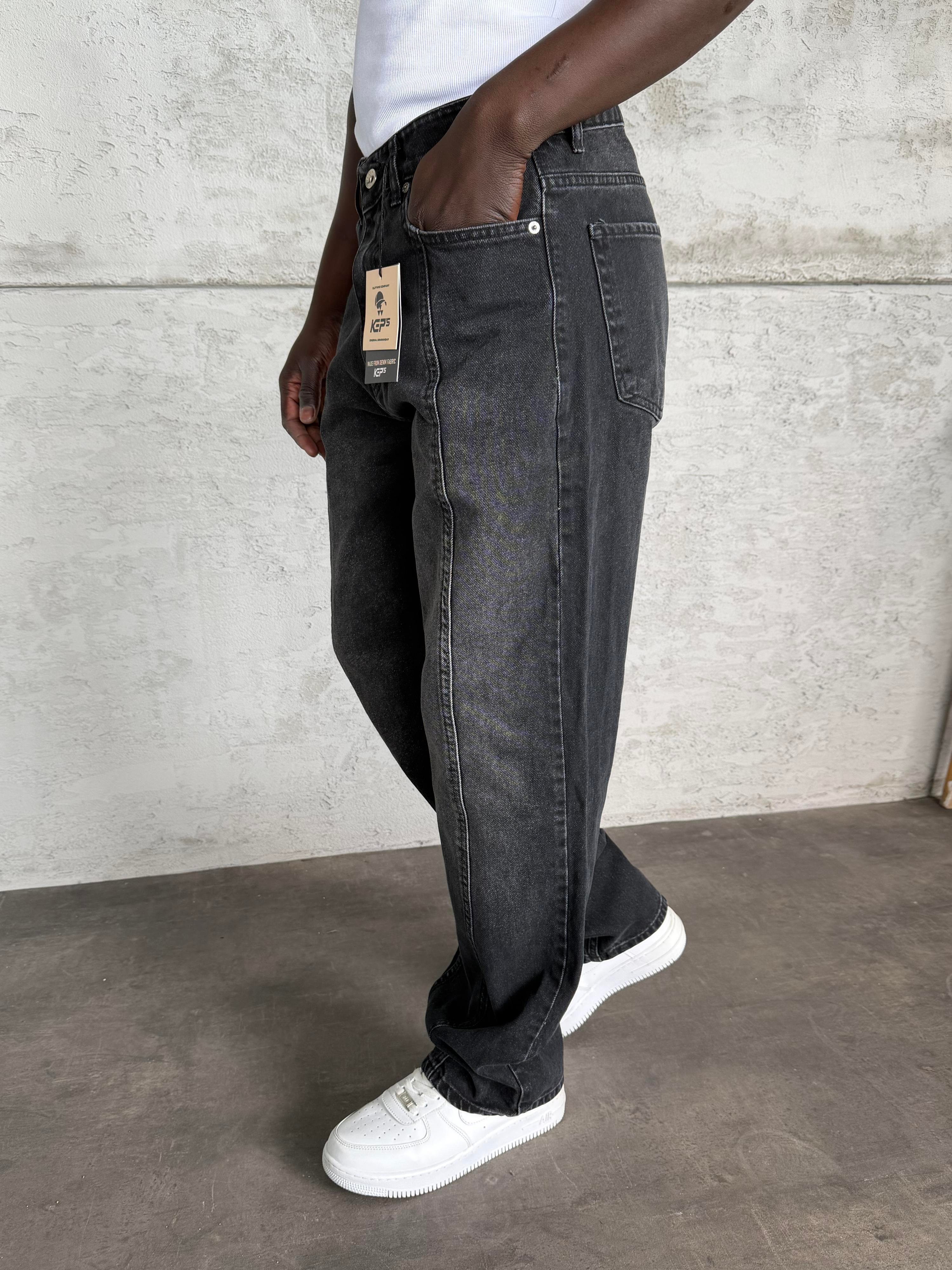 Dikiş Detaylı Antrasit Taşlamalı Relax Baggy Jean