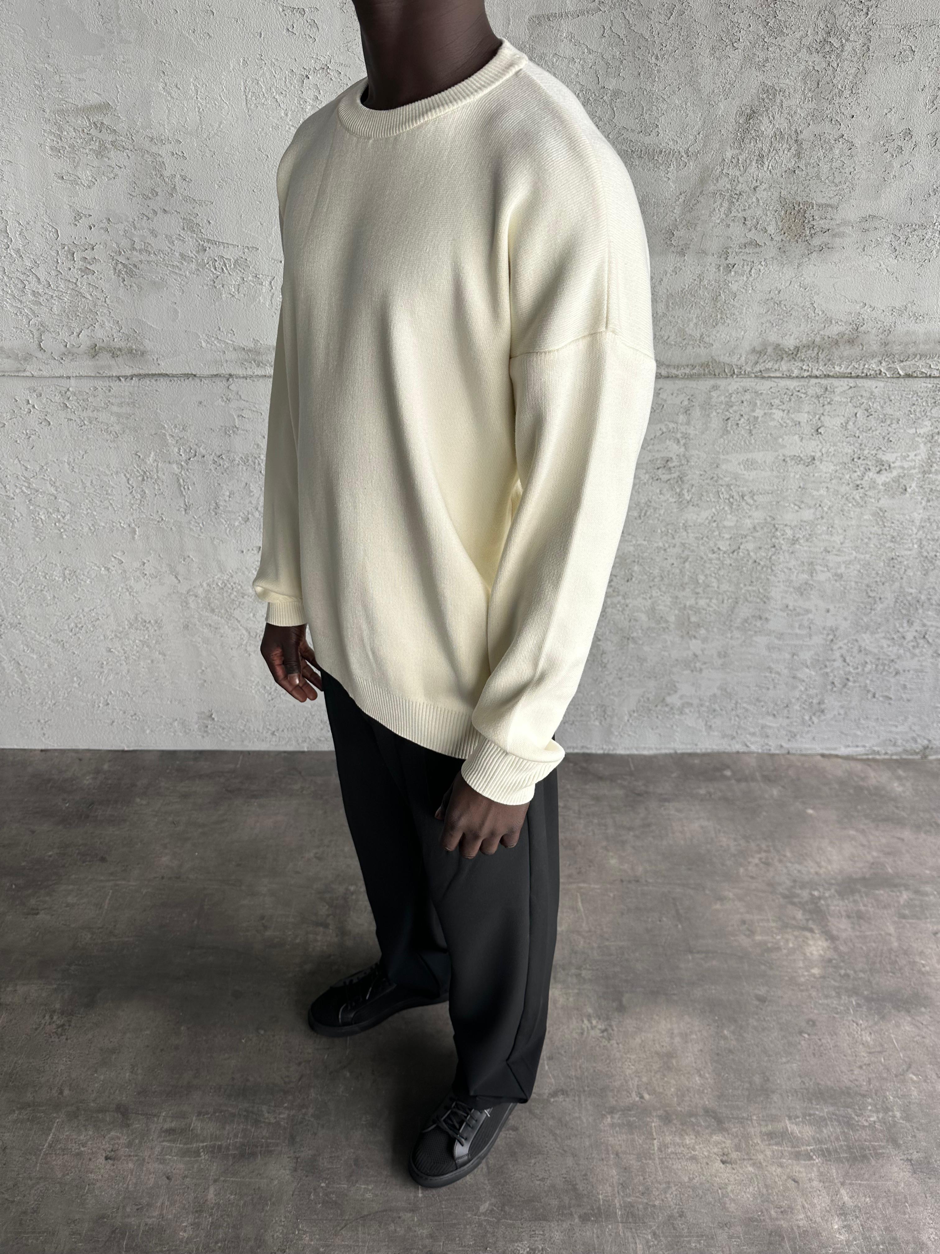 Ekru Bisiklet Yaka Basic Triko Kazak