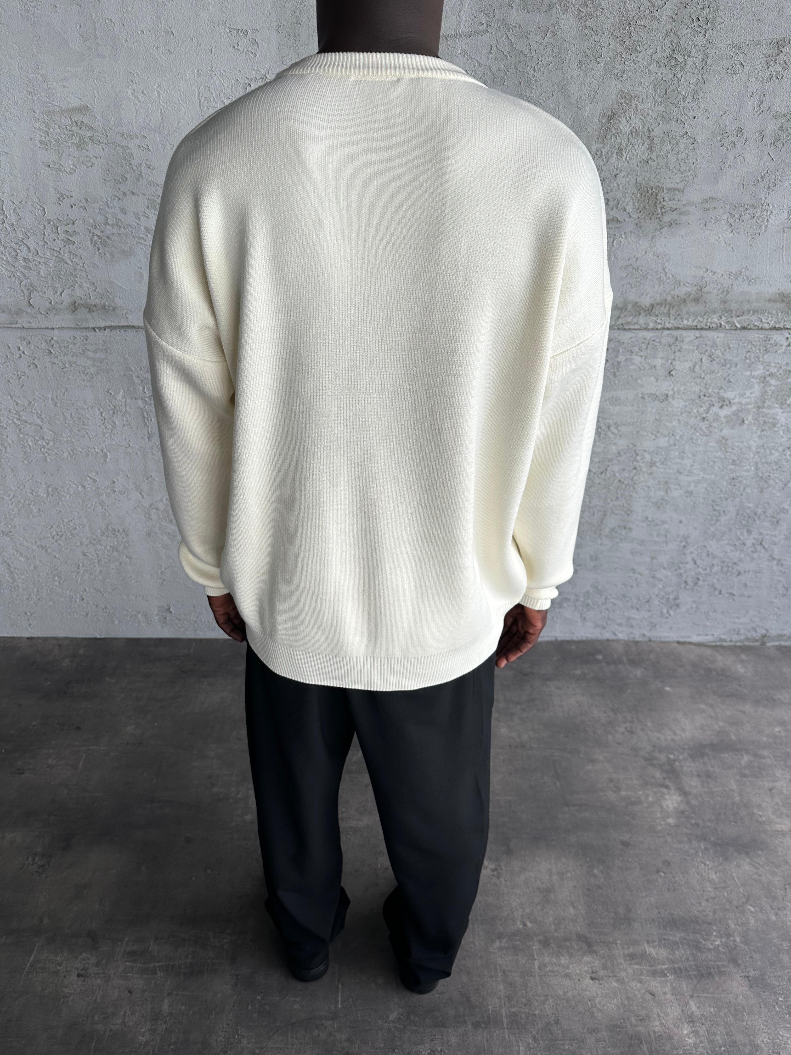 Ekru Bisiklet Yaka Basic Triko Kazak