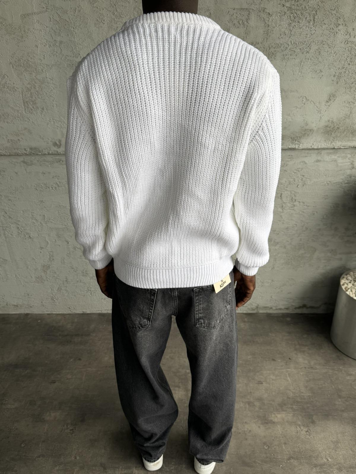 Ekru Bisiklet Yaka Örme Triko Kazak