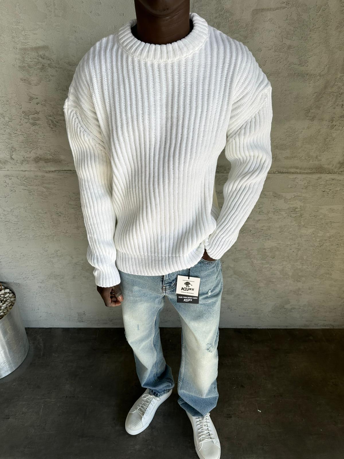 Ekru Bisiklet Yaka Örme Triko Kazak