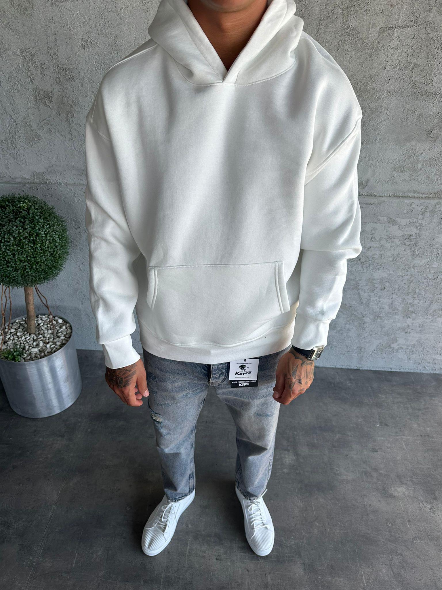 Ekru Kapüşonlu Şardonlu Sweatshirt