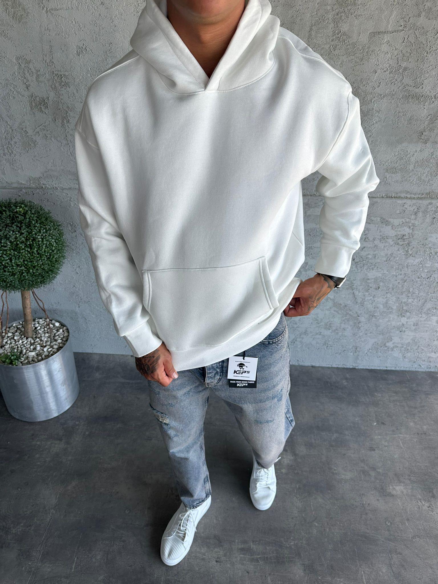 Ekru Kapüşonlu Şardonlu Sweatshirt