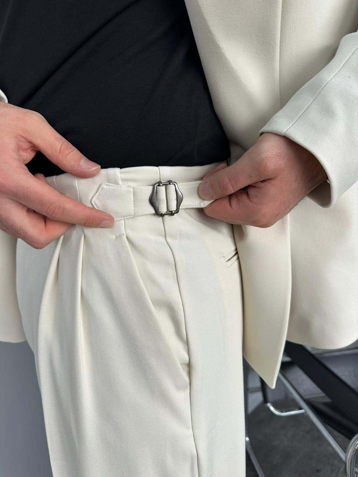 Ekru Kruvaze Oversize Takım Elbise