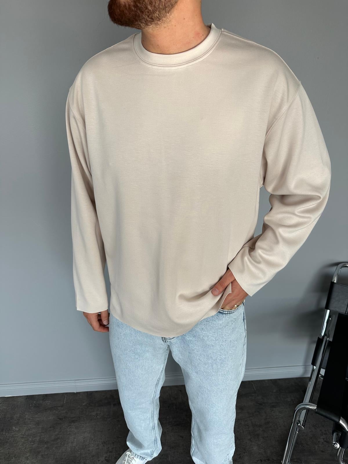 Ekru Scuba Kumaş Sweatshirt