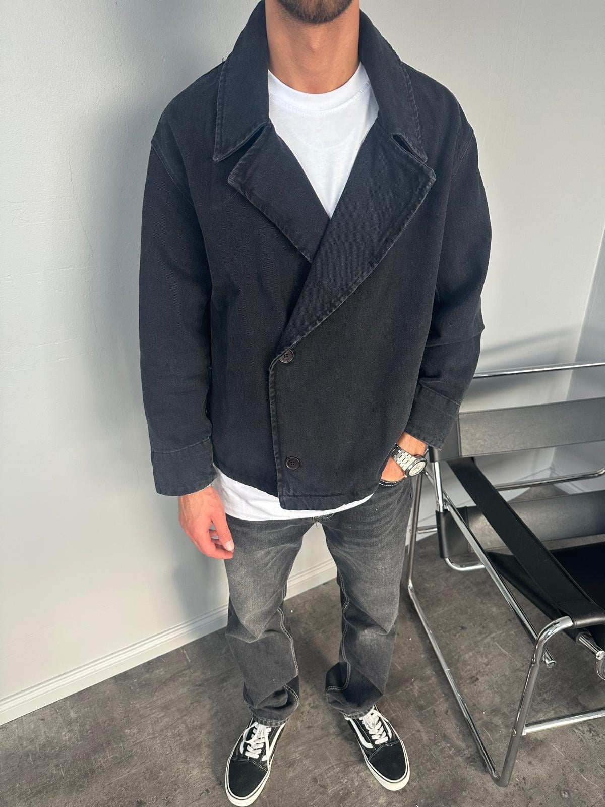 Füme Denim Kruvaze Ceket