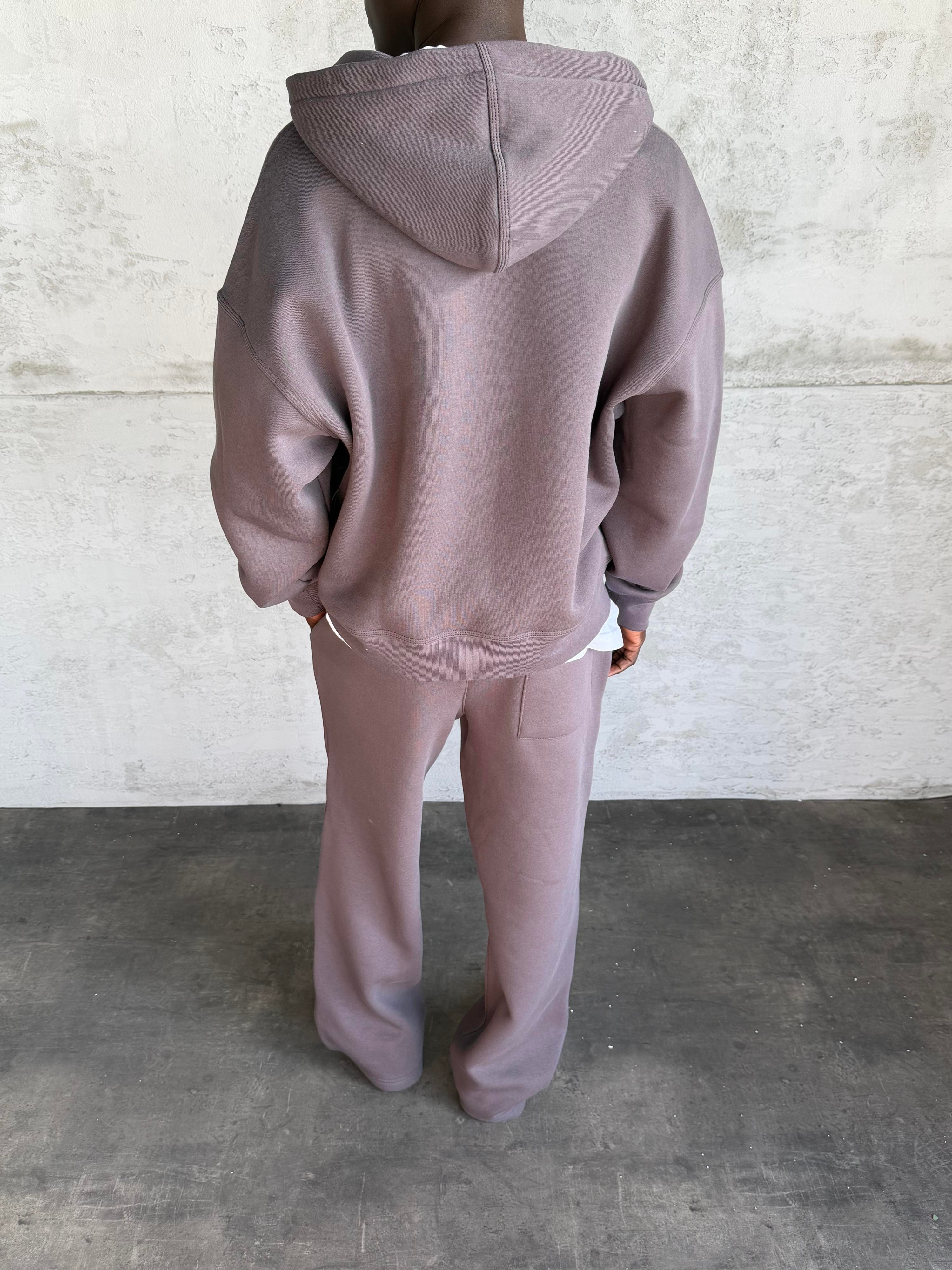 Füme Kapüşonlu Fermuarlı Sweatshirt