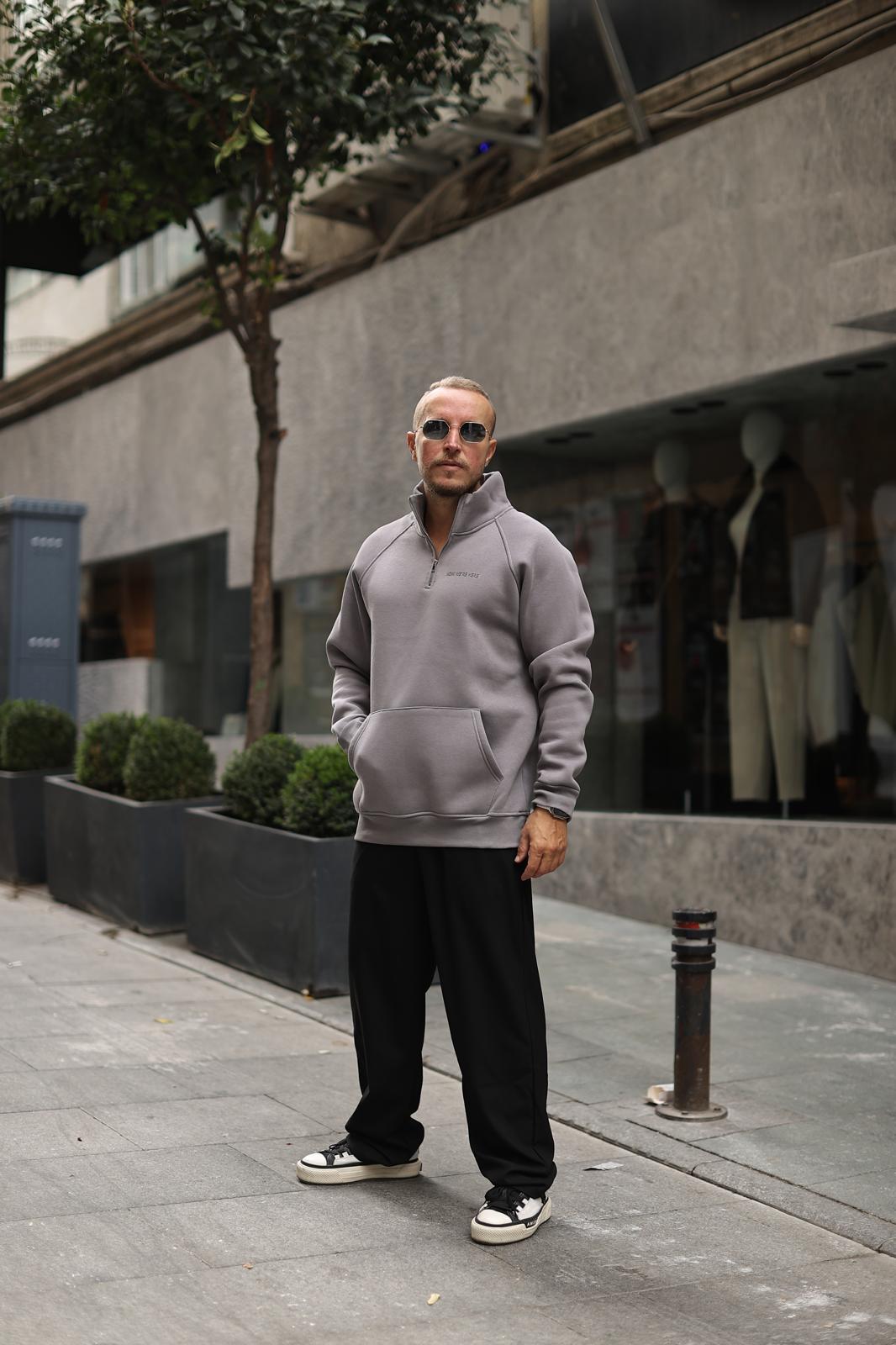 Füme Reglan Kol 3 İplik Şardonlu Sweatshirt