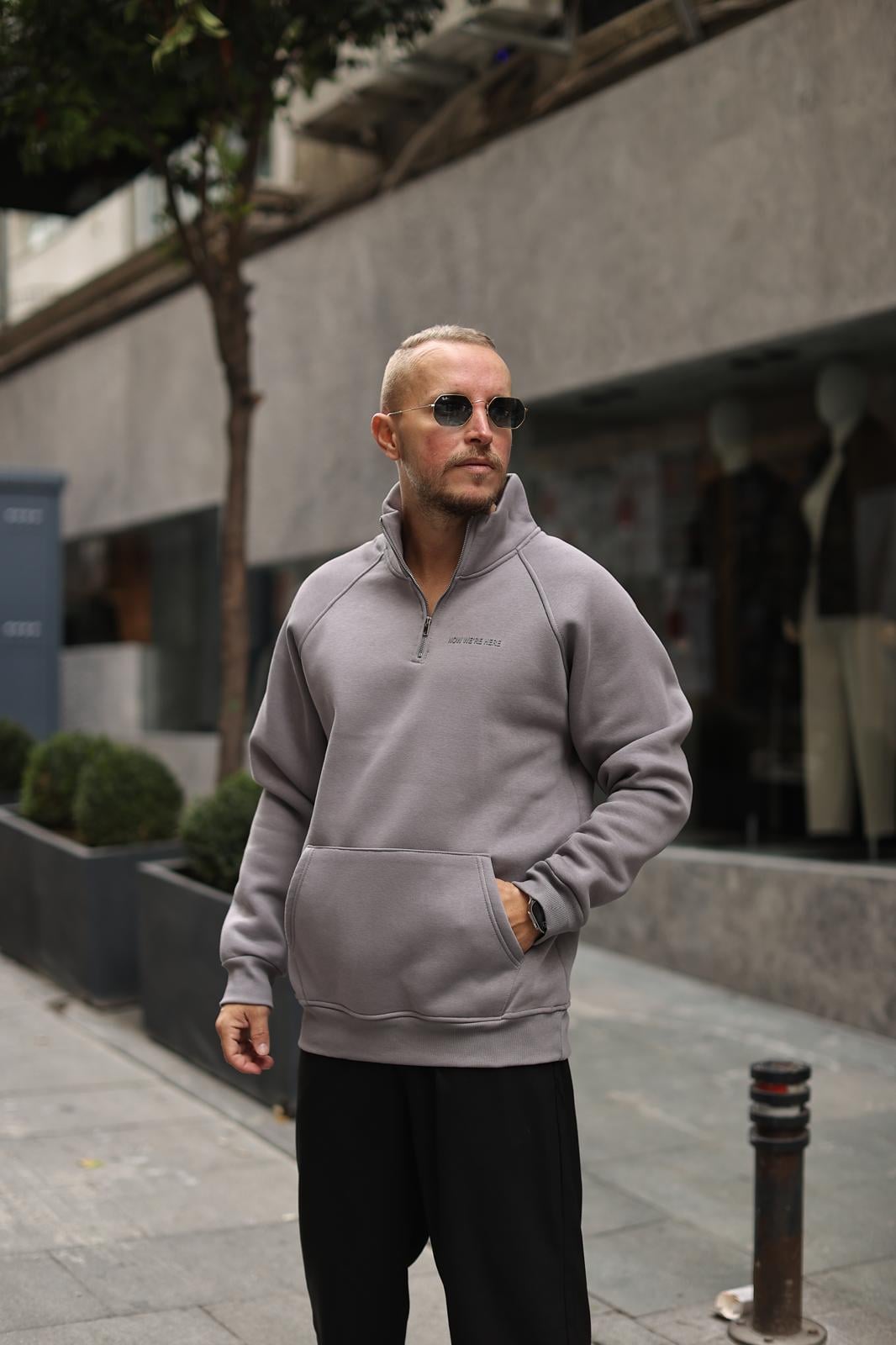 Füme Reglan Kol 3 İplik Şardonlu Sweatshirt