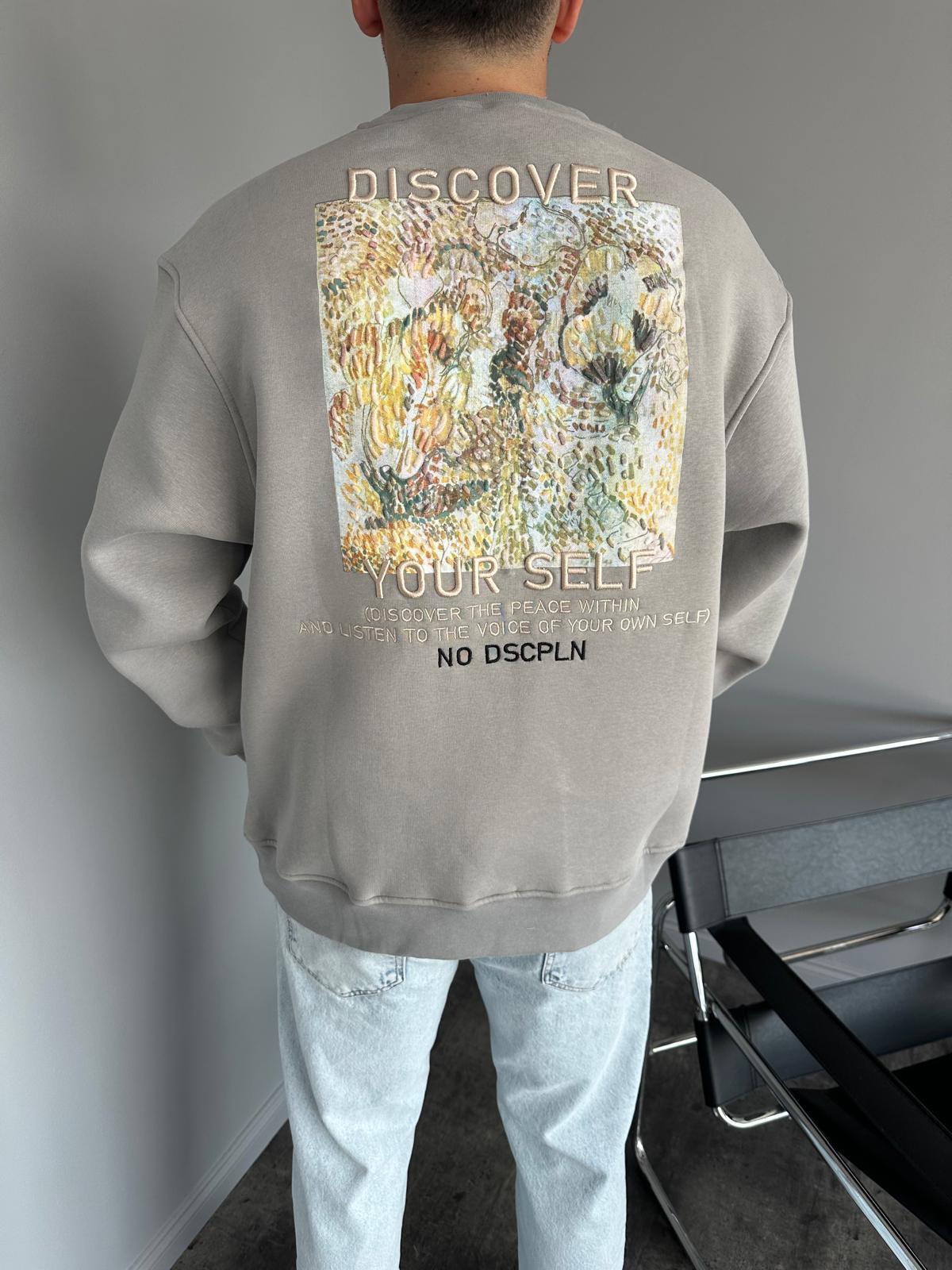 Gri Baskılı Oversize Sweatshirt