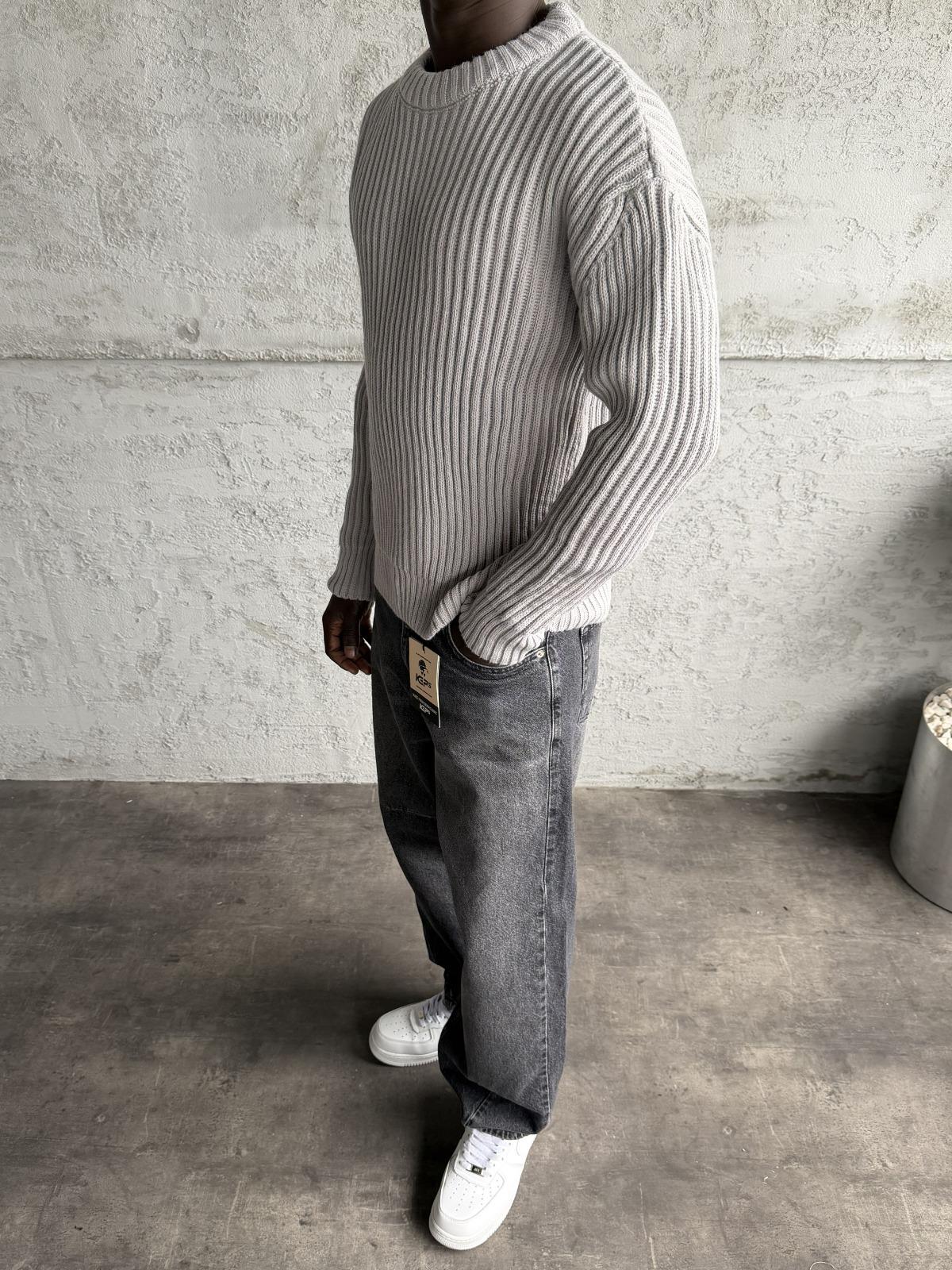 Gri Bisiklet Yaka Örme Triko Kazak