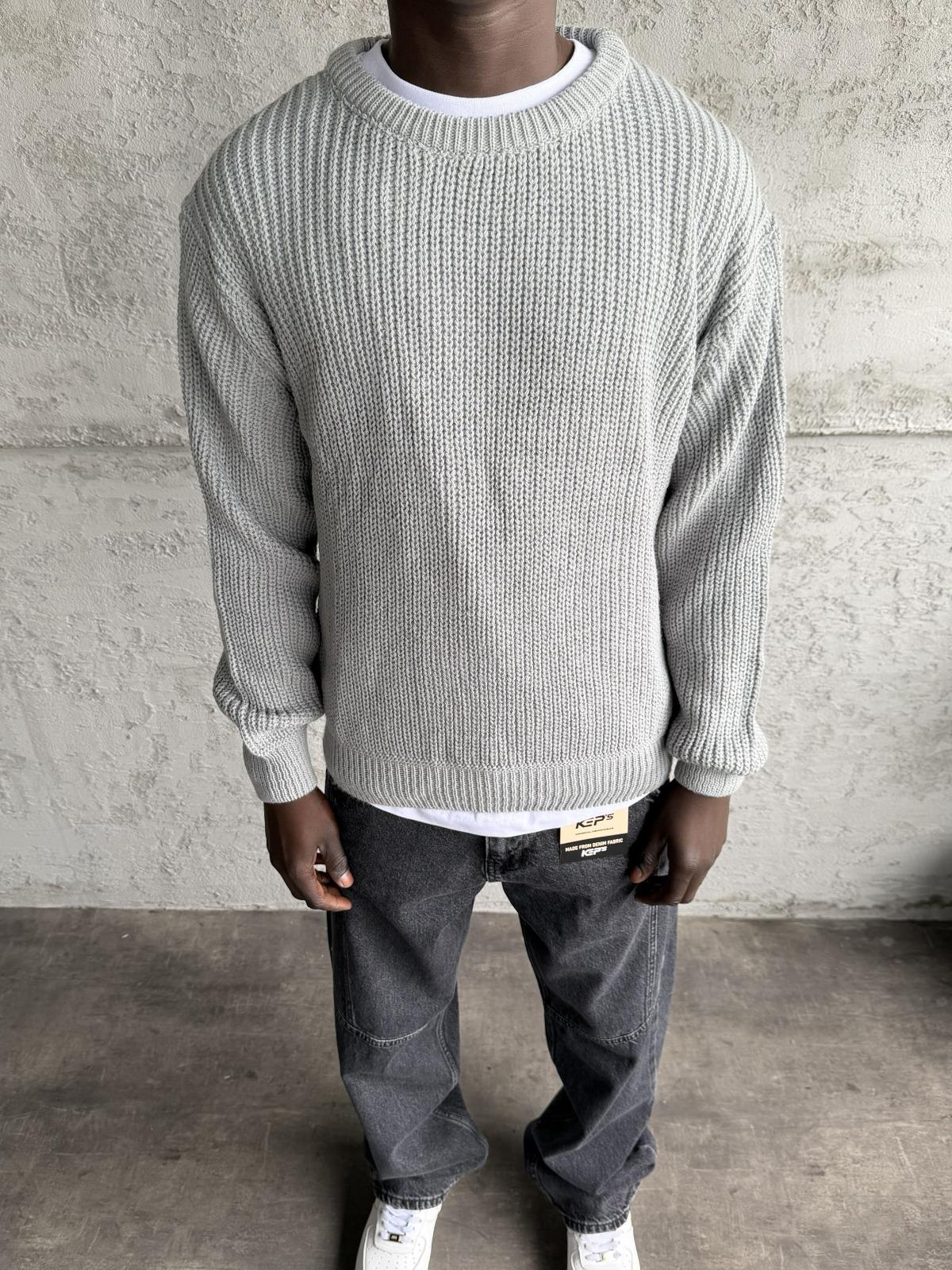 Gri Bisiklet Yaka Örme Triko Kazak