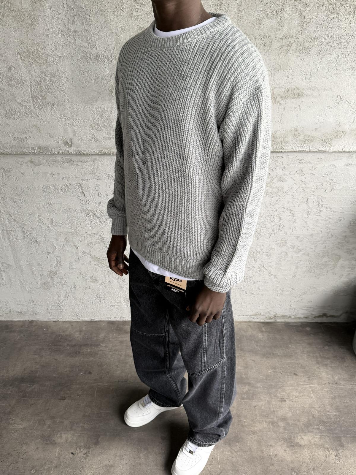 Gri Bisiklet Yaka Örme Triko Kazak