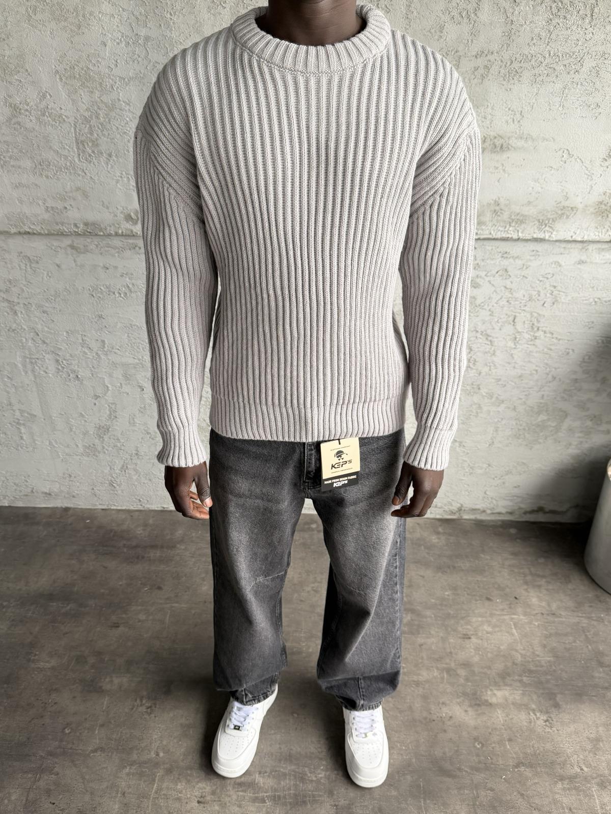 Gri Bisiklet Yaka Örme Triko Kazak