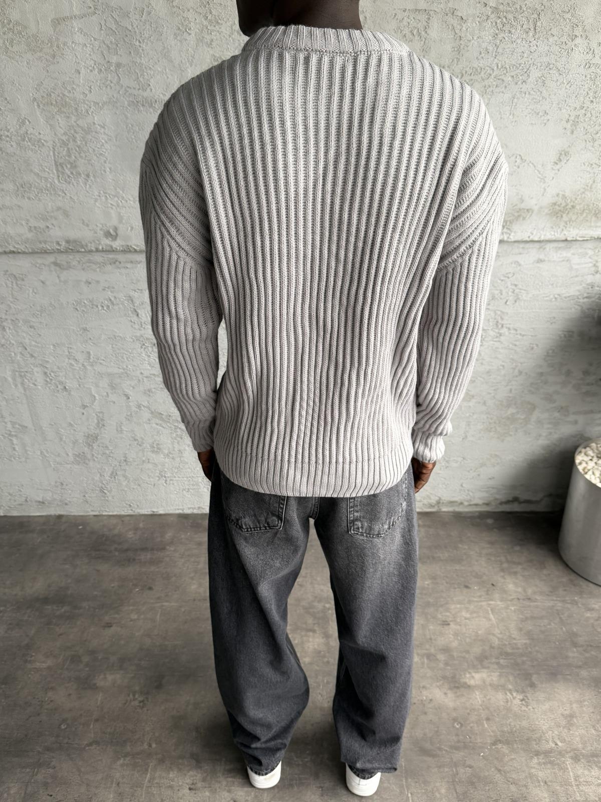 Gri Bisiklet Yaka Örme Triko Kazak