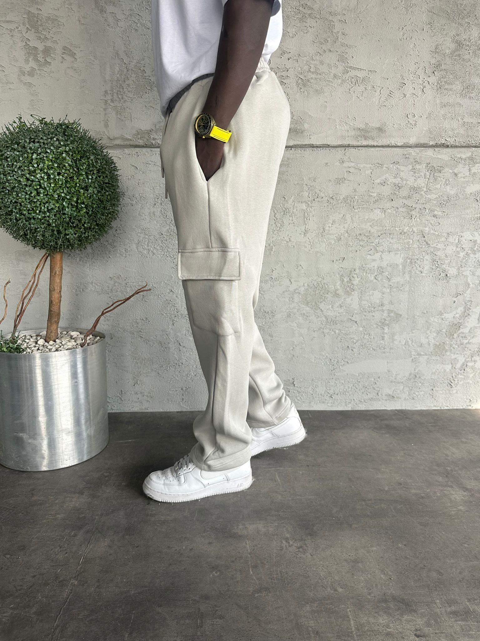 Gri 3 İplik Şardonlu Kargo Cep Eşofman