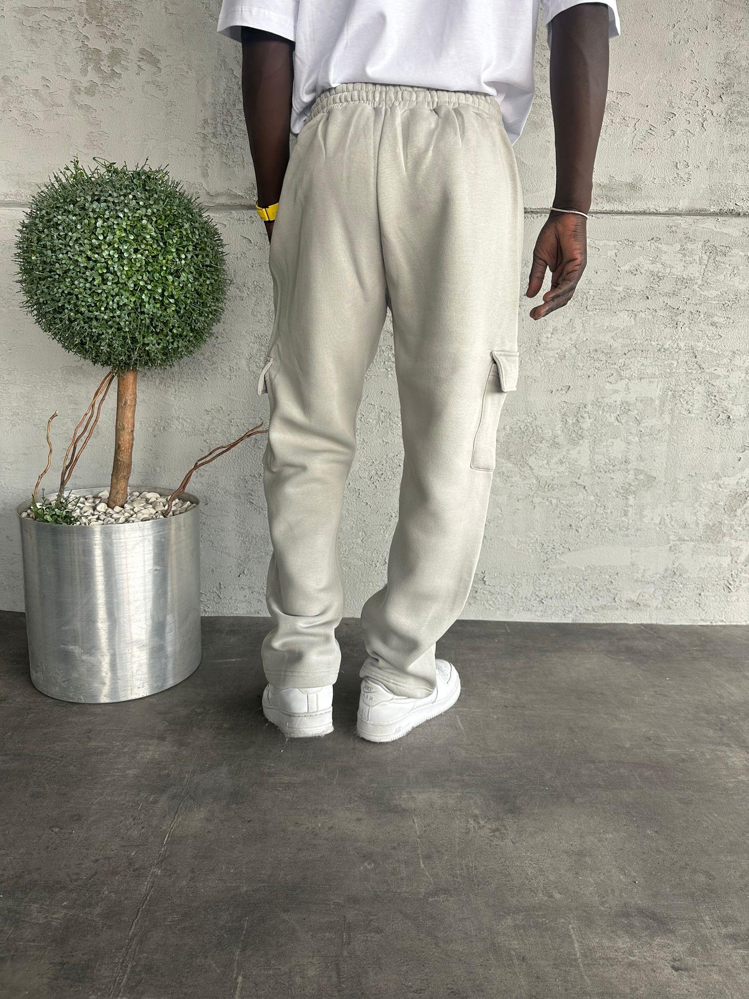 Gri 3 İplik Şardonlu Kargo Cep Eşofman