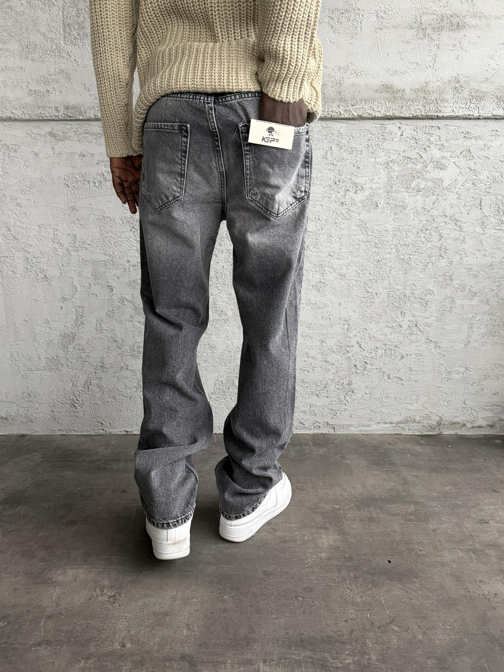 Gri Taşlamalı Baggy Jean
