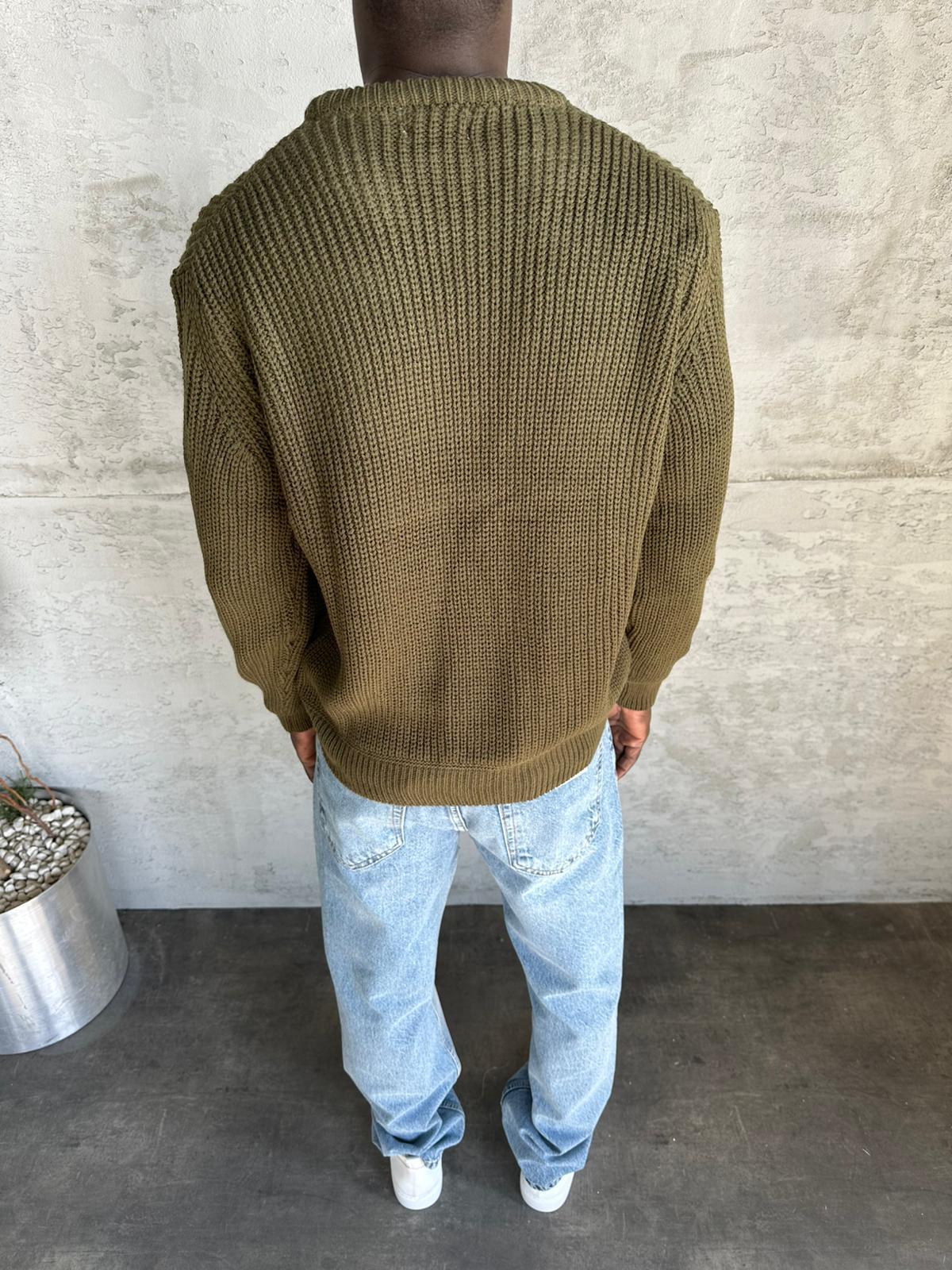 Haki Bisiklet Yaka Örme Triko Kazak