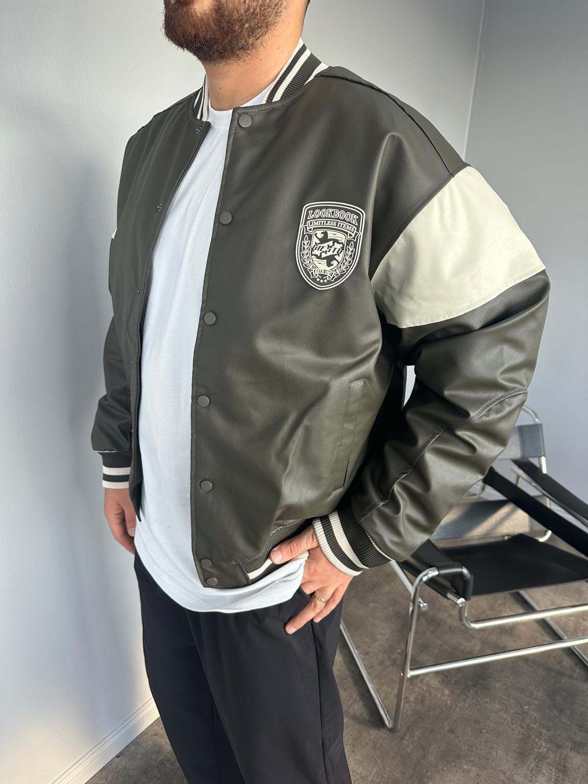 Haki Deri Bomber Ceket