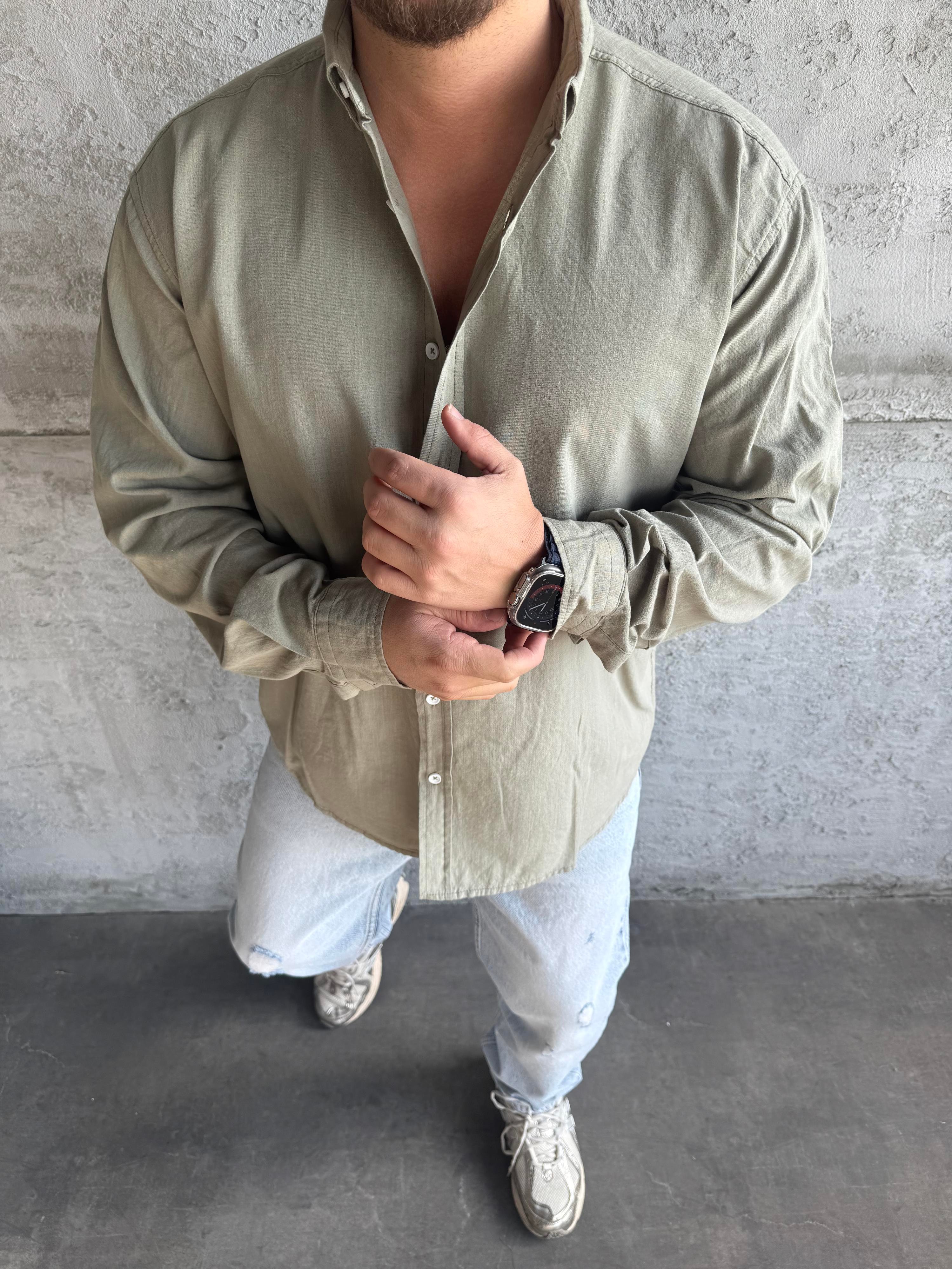 Haki Fresh Keten Basic Gömlek