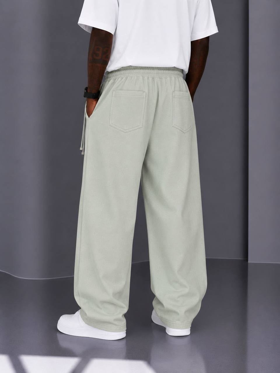 Haki Gabardin Kumaş Baggy Pantolon