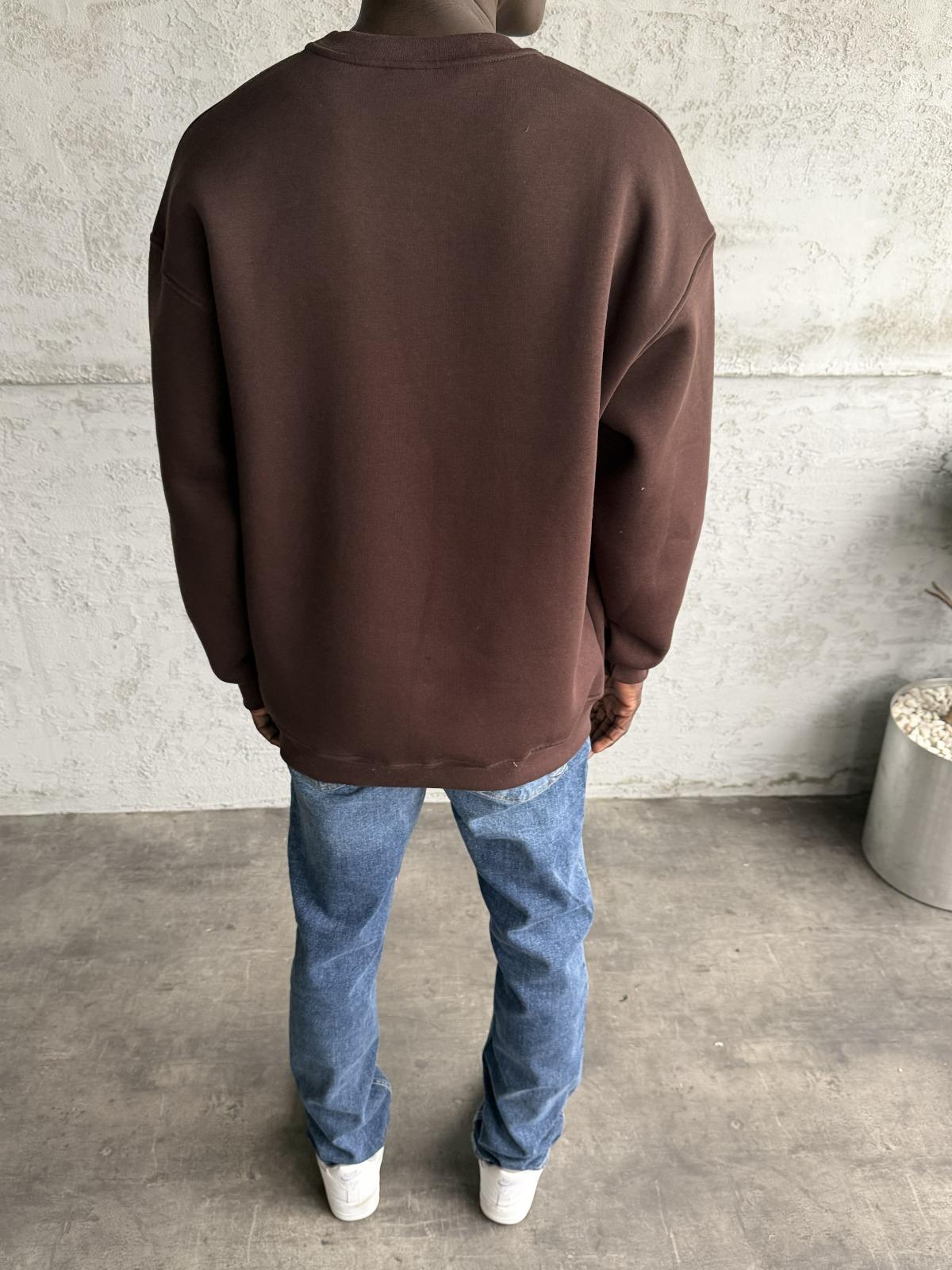 Kahve Bisiklet Yaka Basic Sweatshirt