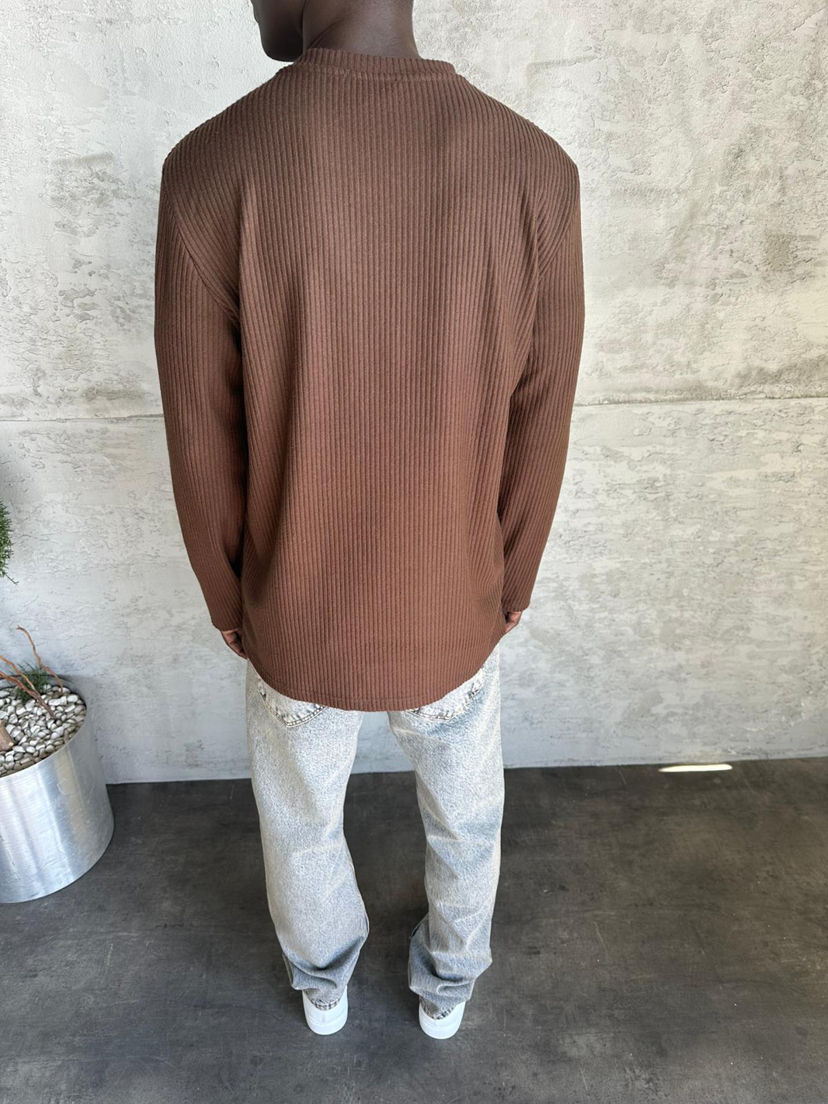 Kahve Fitilli Basic Sweatshirt