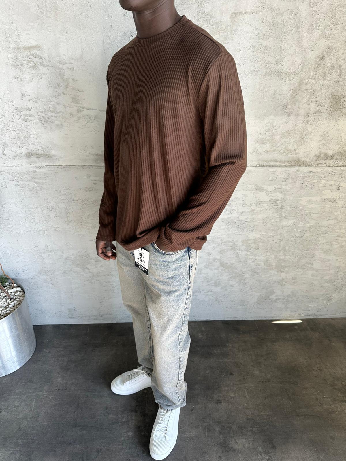 Kahve Fitilli Basic Sweatshirt