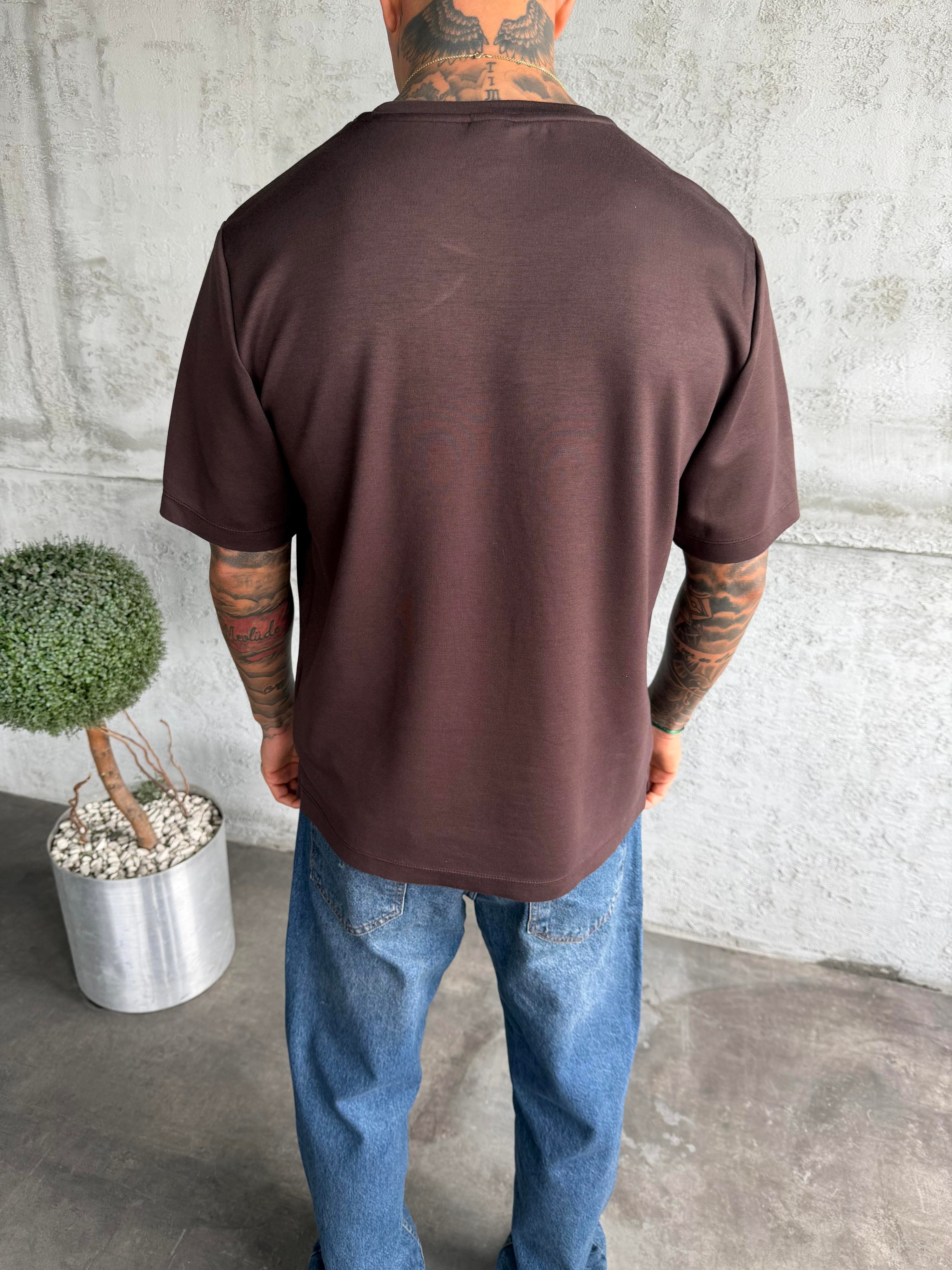 Kahve Premium Kumaş Basic T-Shirt